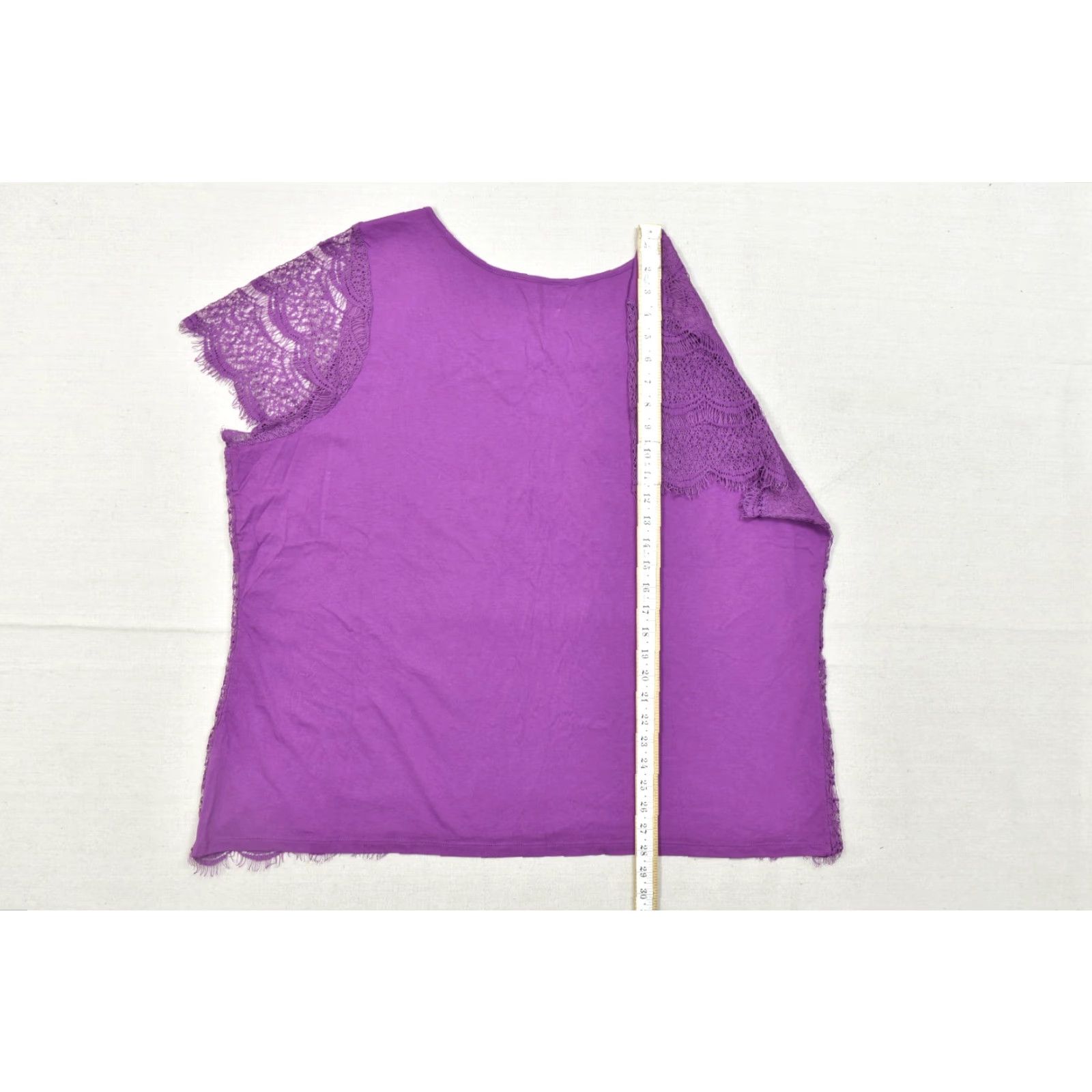 Vintage Lane Bryant Blouse Women 24 Plus Purple Lace Front Short Sleeve Knit Back Casual Top Size 4XL / US 24-26 - 5 Thumbnail