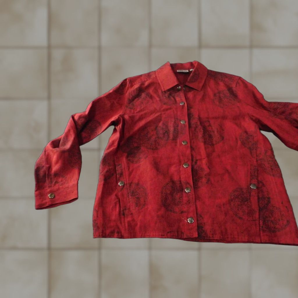 Vintage Chicos Blouse Shirt Womens Vintage? No Red Linen Knit Geometric Long Sleeve Collared Snap Button Collar Classic/Fitted Regular Size 1 Size XS / US 0-2 / IT 36-38 - 1 Thumbnail