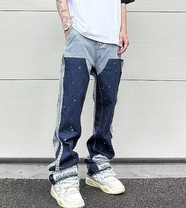 image of Distressed Denim Graffiti Flared Denim Pant in Blue, Men's (Size 30)
