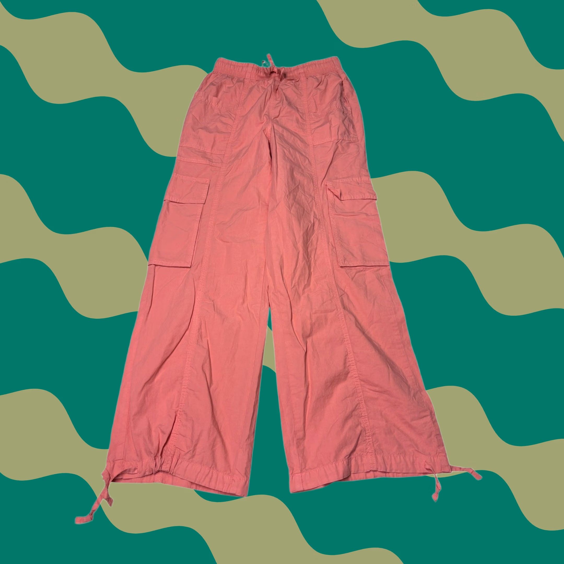 Vintage NWT Aerie Coral Pink Wide Leg Cargo Pants XS W27 L31 Size 26" / US 2 / IT 38 - 1 Thumbnail