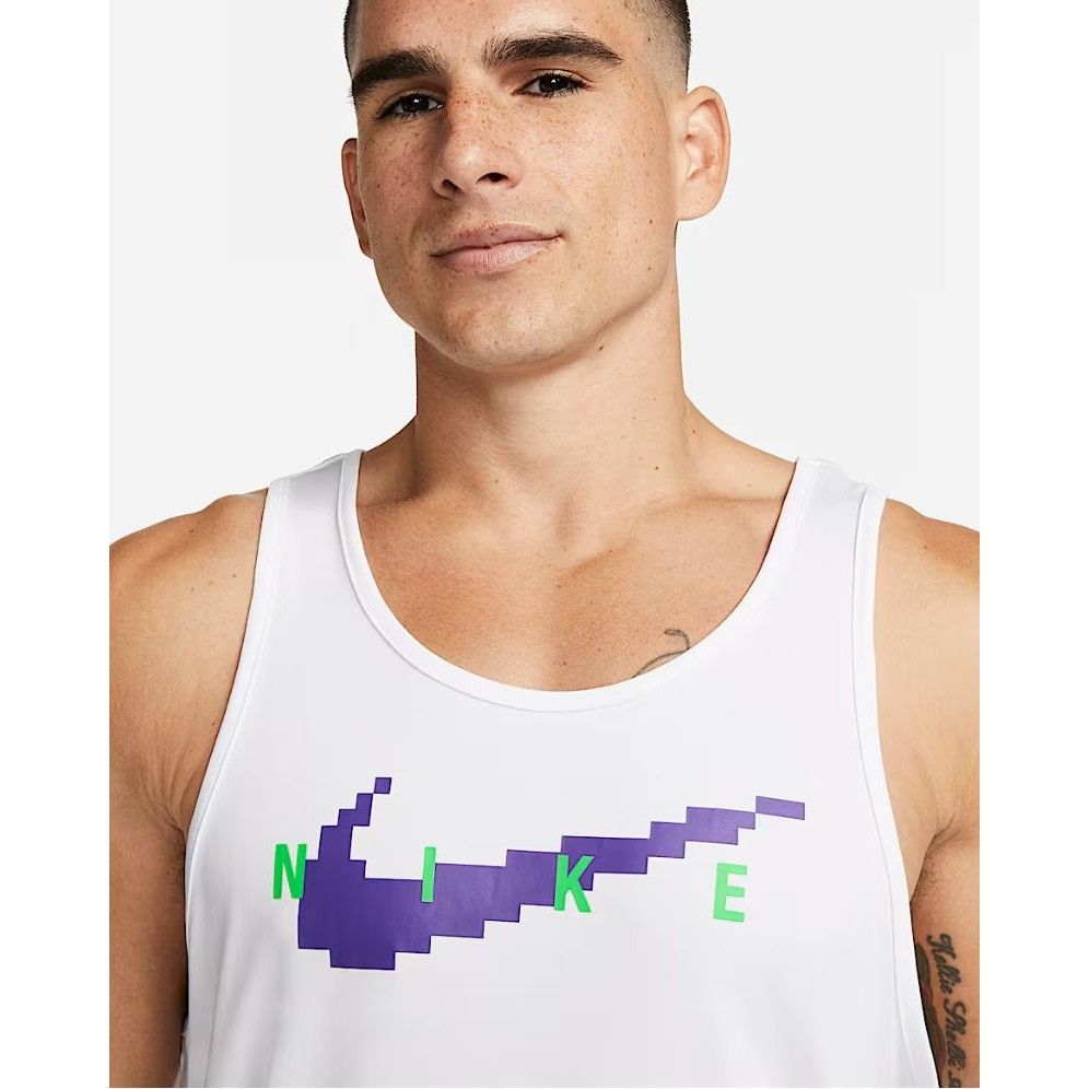 Nike Nike SWIM RI-FIT Digi Logo Tank Top Shirt White NESSD668 Men Size US L / EU 52-54 / 3 - 3 Thumbnail
