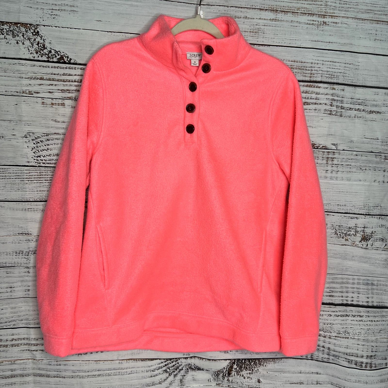 J.Crew J.Crew Coral Pink Fleece Snap Sweatshirt Funnel Neck Sm Size S / US 4 / IT 40 - 2 Thumbnail