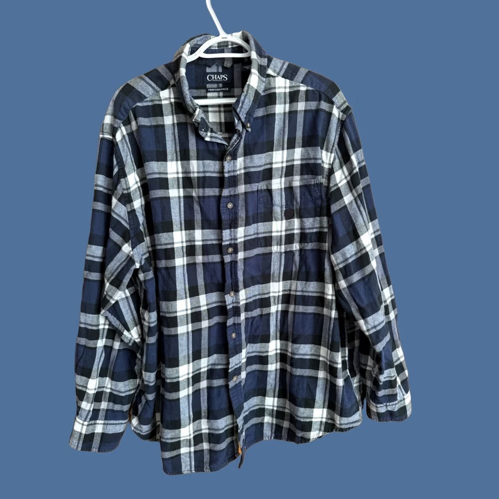 Chaps Chaps Shirt Mens 2XB Black Blue Plaid Long Sleeve Button Down Preppy Money Work Size US XXL / EU 58 / 5 - 1 Thumbnail