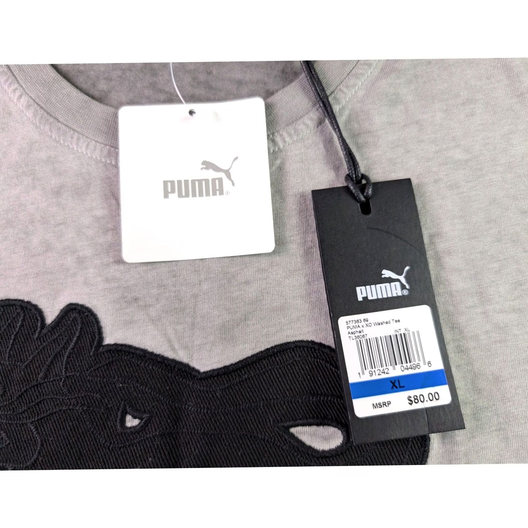 Puma PUMA x XO The Weeknd T-Shirt XL Mens Gray Crew Neck Short Sleeve Graphic Print Embroidered Logo Limited Edition 2010-2019 Washed Top Size US XL / EU 56 / 4 - 4 Thumbnail