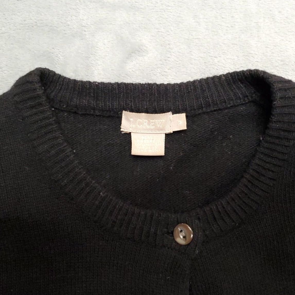 J.Crew VINTAGE J.CREW Cardigan Sweater Womens M Black Floral Embroidered Knit Crew Neck Long Sleeve Wool Linen? Size M / US 6-8 / IT 42-44 - 2 Thumbnail