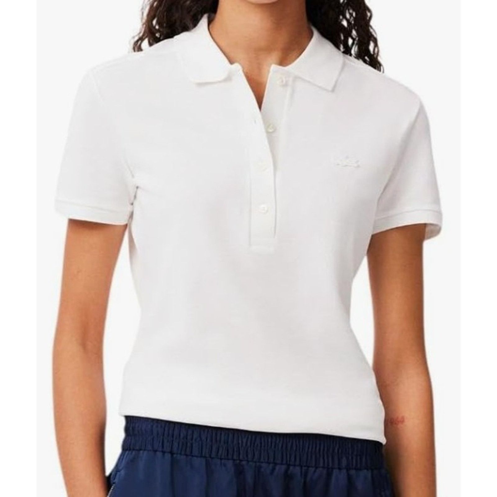 Lacoste Lacoste Women's Slim Fit Stretch Mini Pique Polo White 8 Size M / US 6-8 / IT 42-44 - 3 Thumbnail