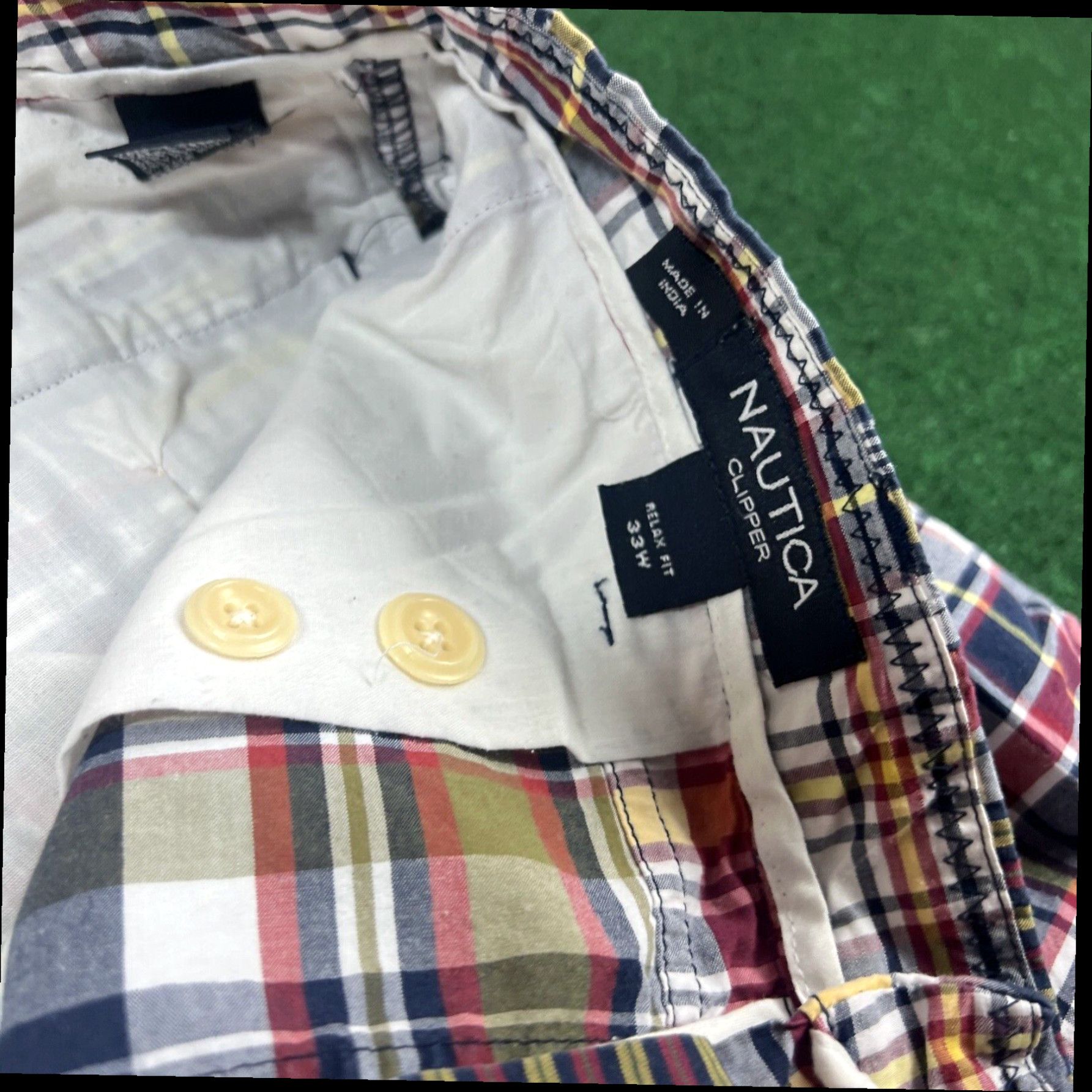 Nautica Nautica Clipper Shorts Mens 33 Relax Fit Multicolor Plaid Patchwork Cotton Size US 33 - 5 Thumbnail