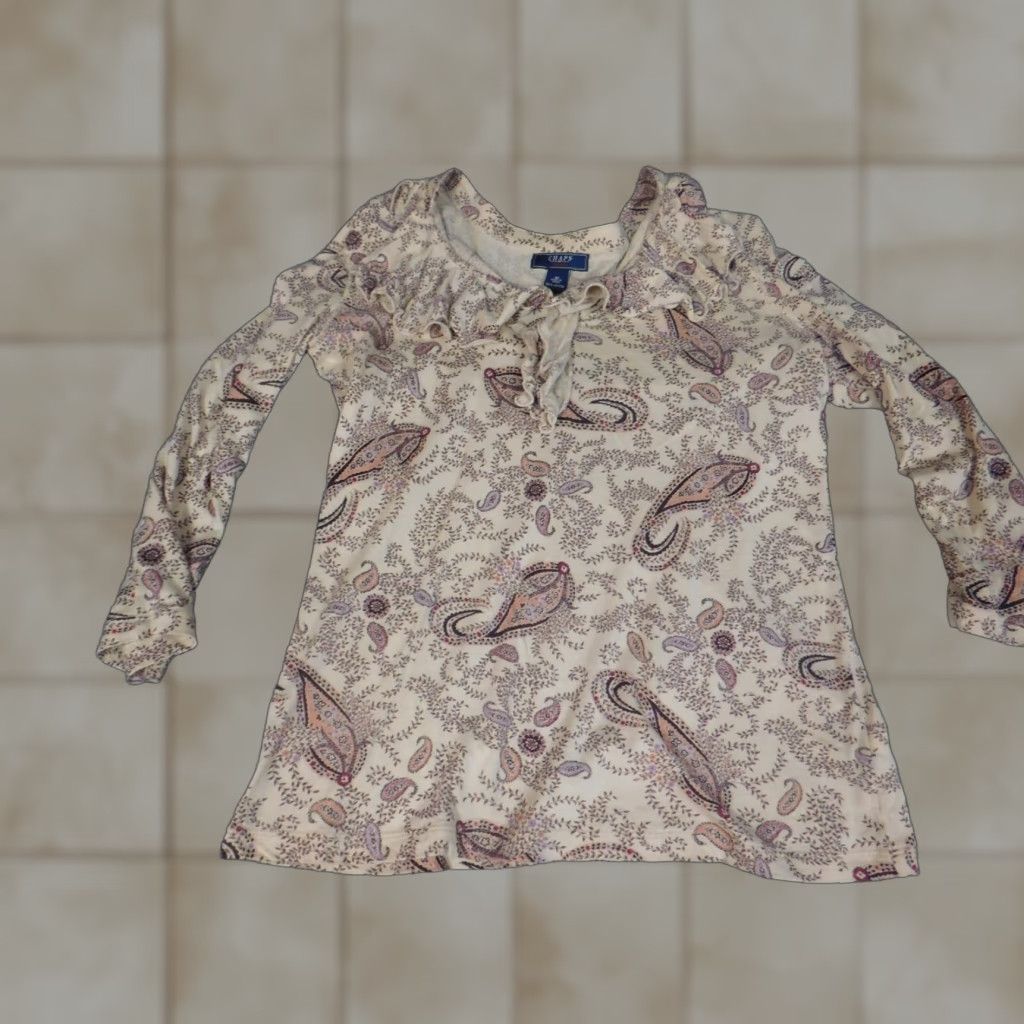 Chaps Chaps Blouse Women's Medium Beige Floral Stretch Top Crew Neck Pullover Casual Button Size M / US 6-8 / IT 42-44 - 1 Thumbnail