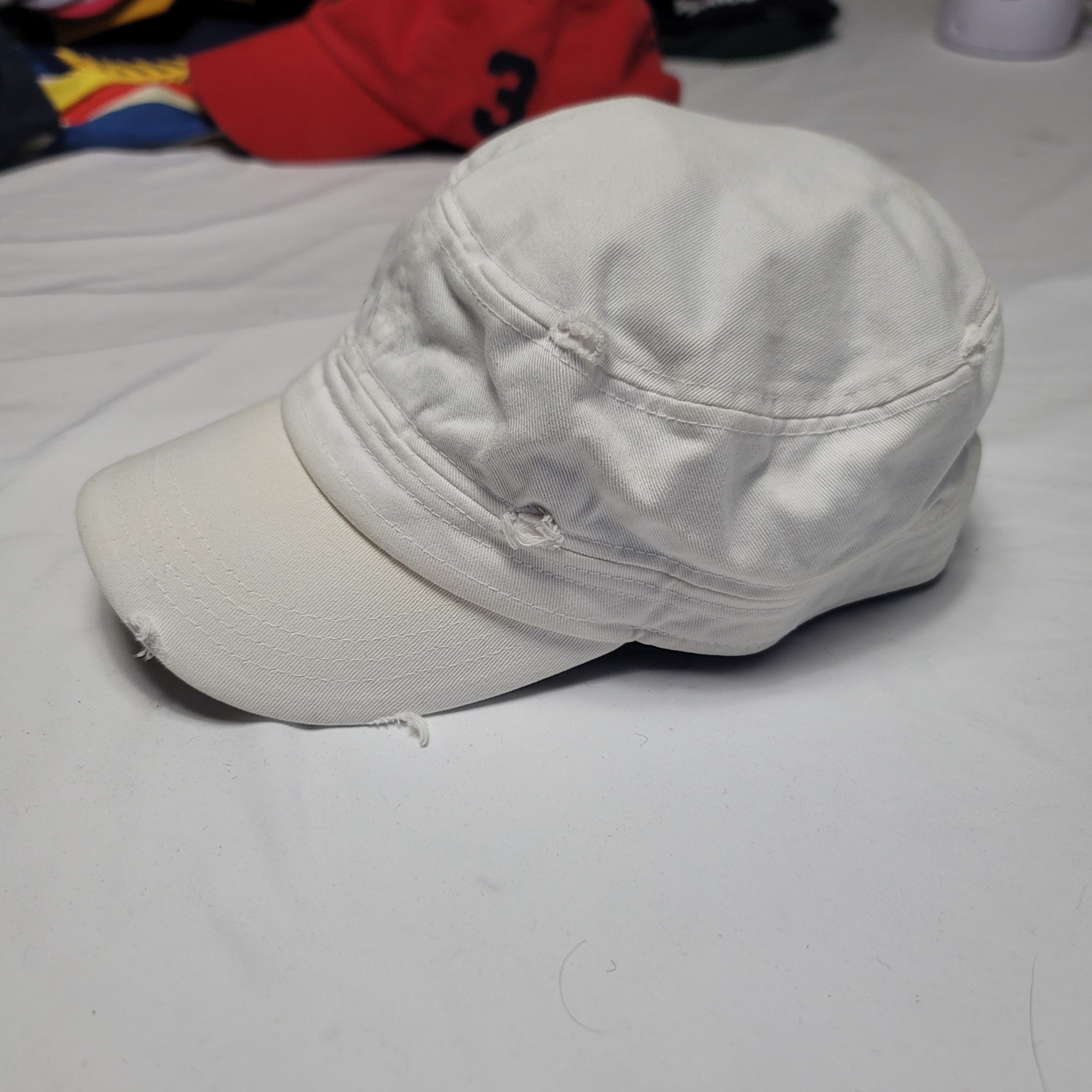 Designer White Distressed Hat Size ONE SIZE - 2 Thumbnail