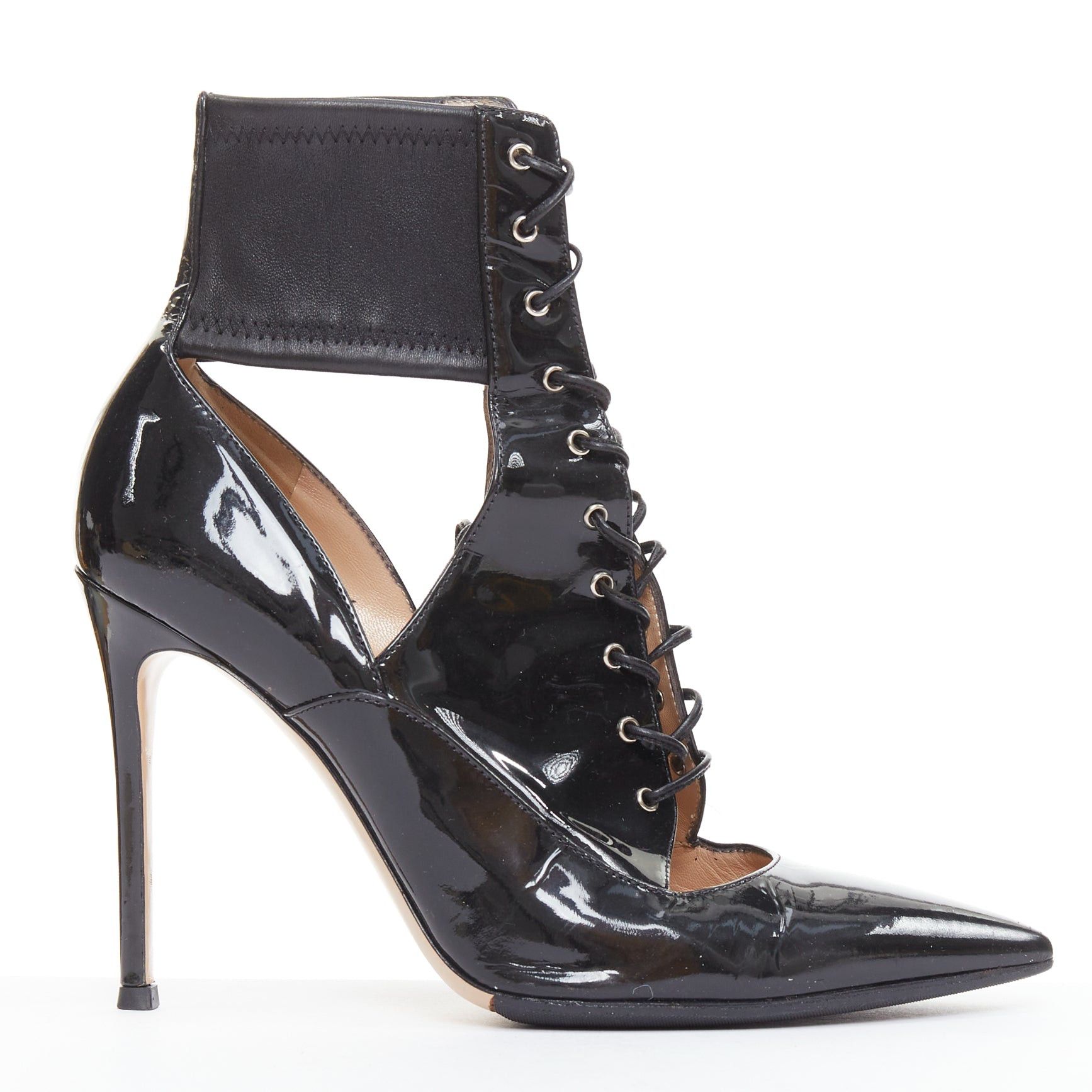 Gianvito Rossi GIANVITO ROSSI black patent cut out corset lace heeled booties EU37.5 Size US 7.5 / IT 37.5 - 1 Thumbnail