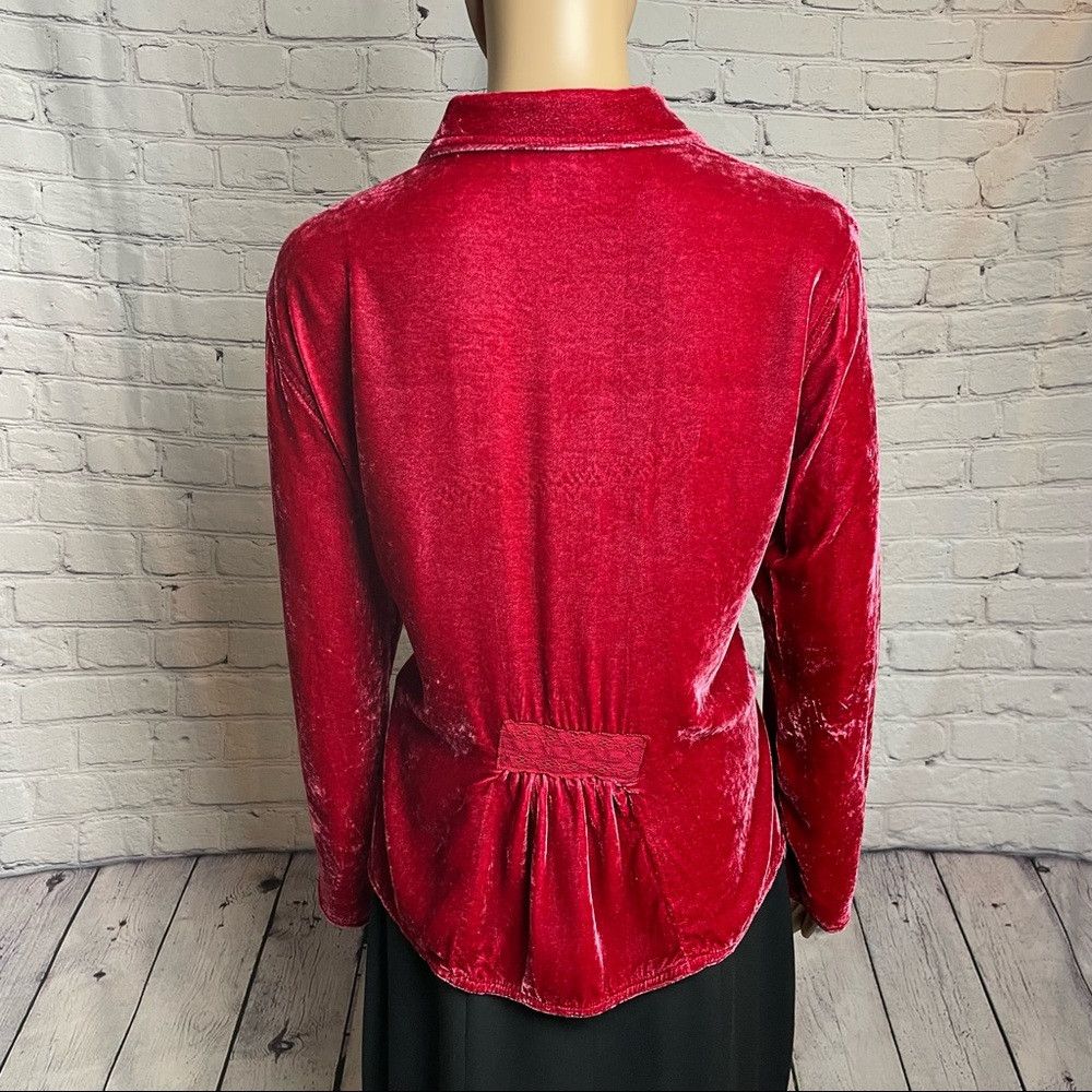 J. Jill J. Jill Velvet Red Shirt Silk Blend Blouse Size M Petite Size M / US 6-8 / IT 42-44 - 4 Thumbnail