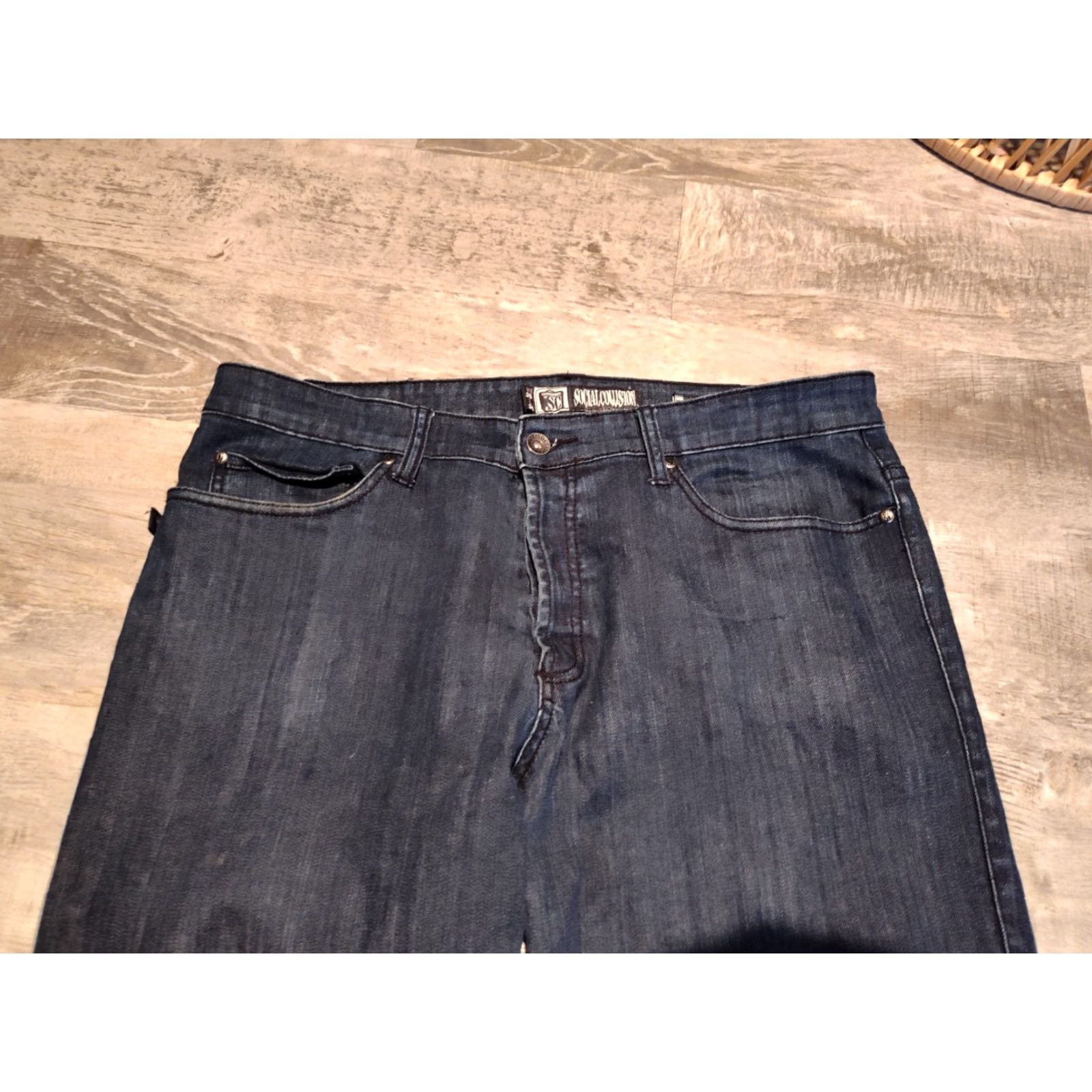 Vintage VINTAGE Social Collision Indie Fit Men's Blue Jeans Straight Stretch 36x30 Denim Dark Wash Casual Pants Size US 36 / EU 52 - 4 Thumbnail