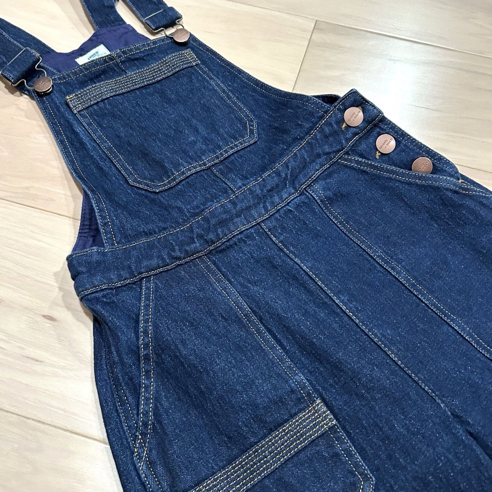 Vintage VINTAGE Seventy + Mochi Elodie Frill Denim Overall Shirt Women's 27 Inseam 4 Blue Cotton Blend Logo Pocket Straight Rise 8.5-10.5 Size 27" / US 4 / IT 40 - 2 Thumbnail