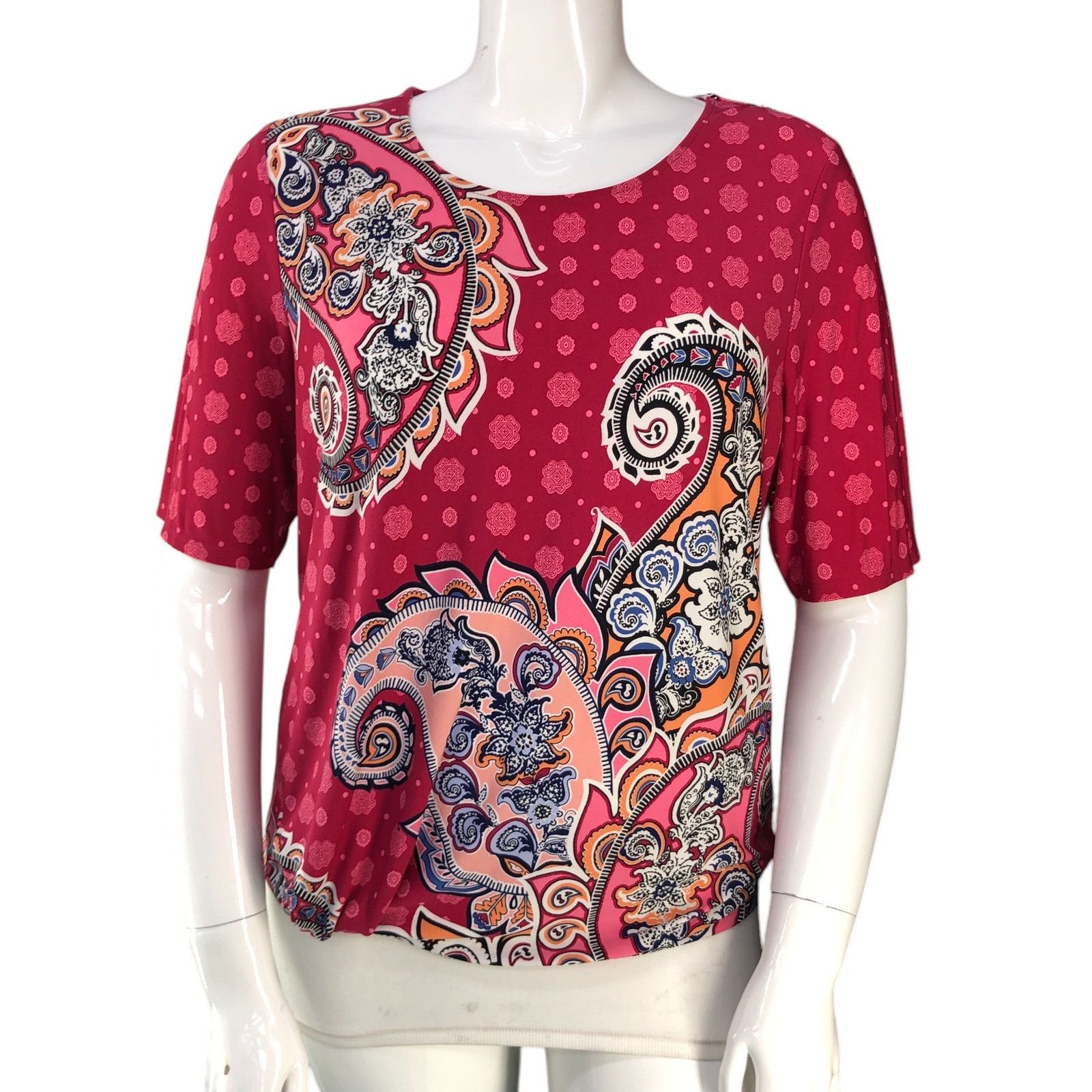 Chicos Chicos Size 2 US L Top Paisley Twist Half Sleeves Scoop Neck Size L / US 10 / IT 46 - 11 Thumbnail