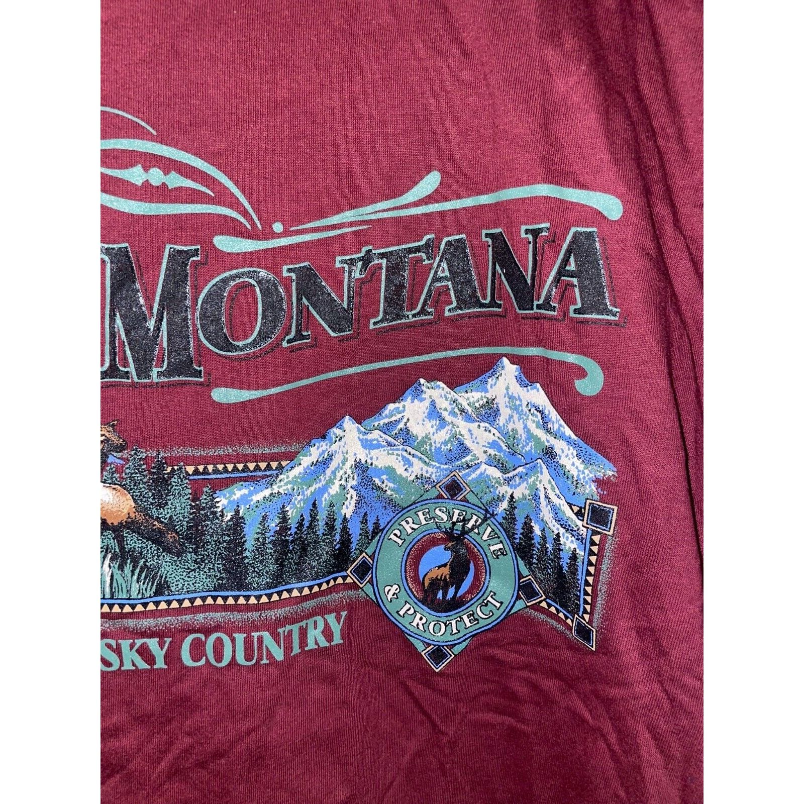 Jerzees Vintage Montana Big Sky Country Shirt Tee Elk Deer VTG 90s L Size US L / EU 52-54 / 3 - 4 Thumbnail