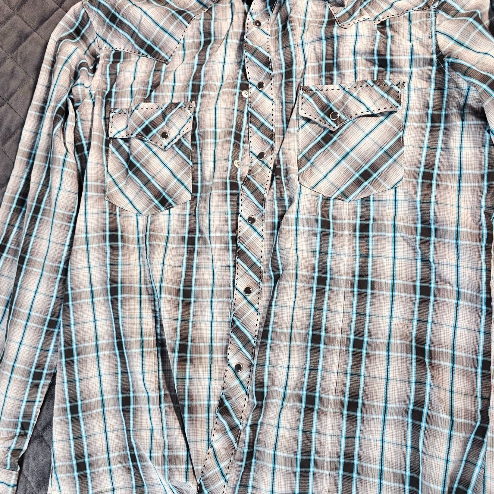 Wrangler Wrangler Button-Up Shirt Mens Large Gray Plaid Long Sleeve Western USA Snap Pearl Button Up Collared Shirt Western USA Button-Front Size US L / EU 52-54 / 3 - 4 Thumbnail