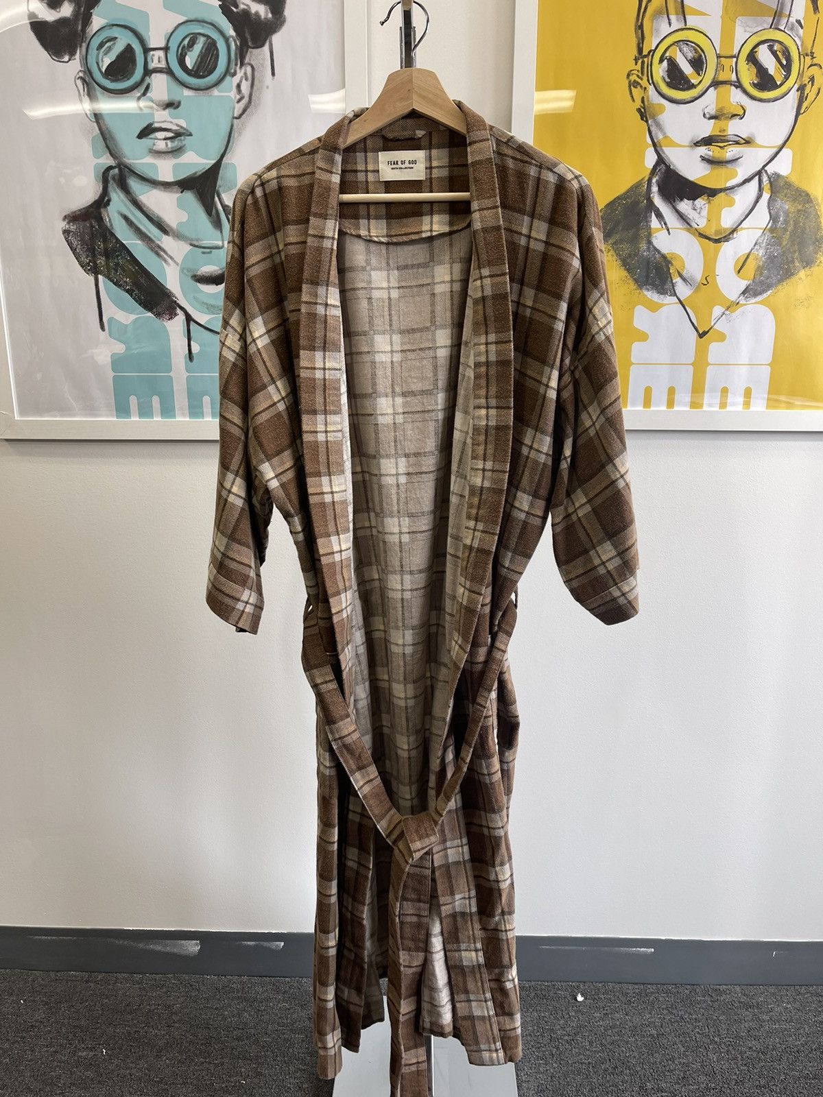 image of Fear Of God Six Collection Plaid Tartan Flannel Wrap Coat Bn in Brown, Men's (Size XL)