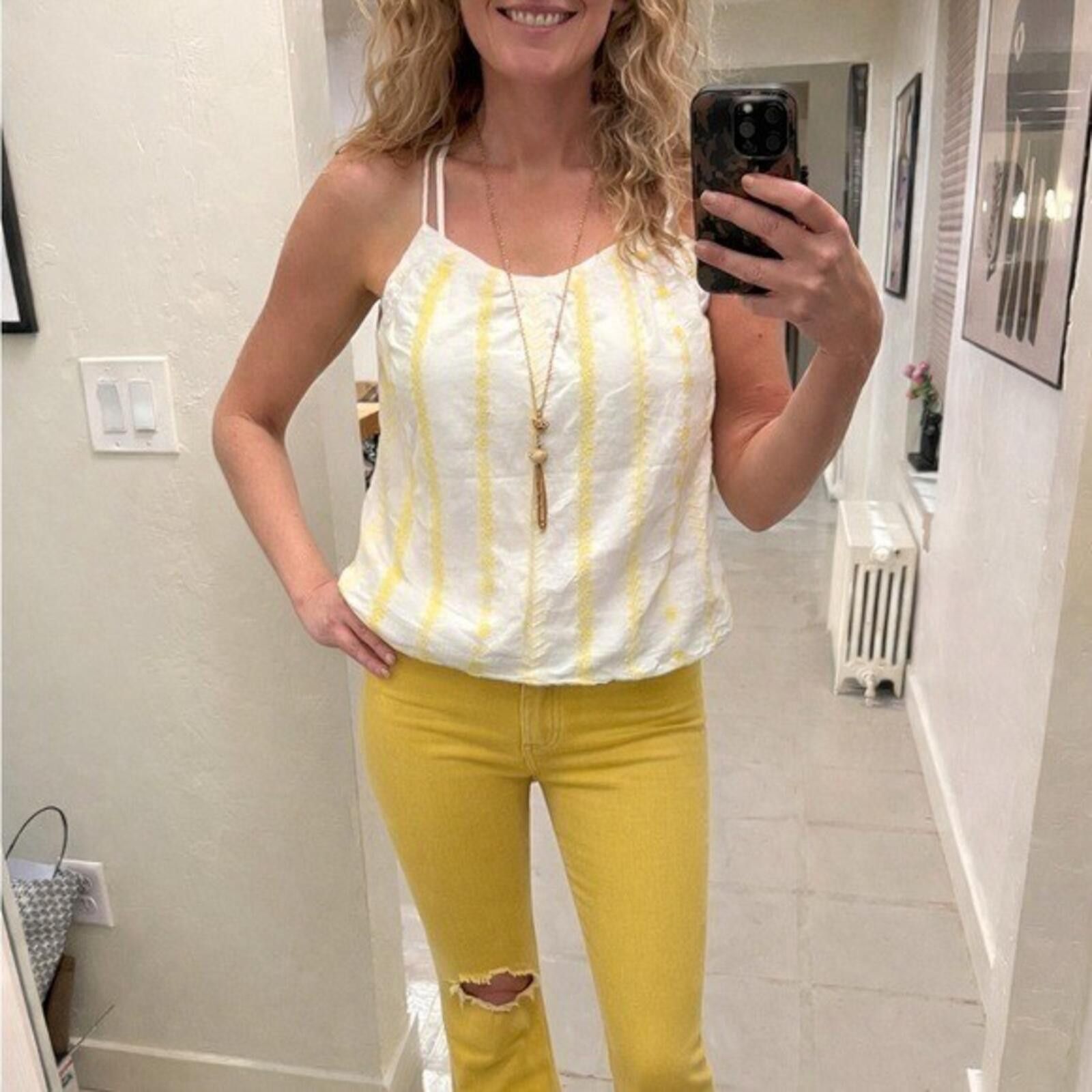 Other Boho Embroidered Gauze Cotton Tank White Yellow XS Size XS / US 0-2 / IT 36-38 - 1 Thumbnail