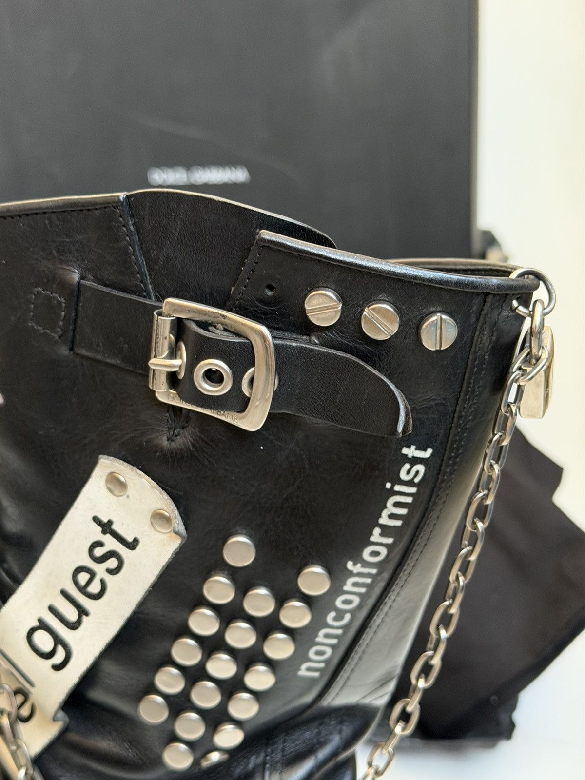 Dolce & Gabbana DOLCE & GABBANA SS 2003 Sex Biker Leather Boots runway logo Size US 8.5 / IT 38.5 - 16 Thumbnail