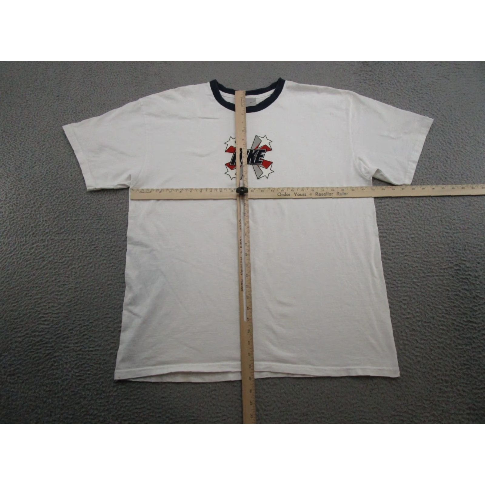 Nike VINTAGE Nike Shirt Mens XL White Y2K Silver Tag Felt Logo Spell Out Stars Size US XL / EU 56 / 4 - 6 Thumbnail