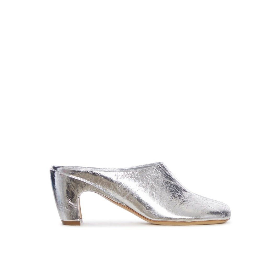 Dries Van Noten DRIES VAN NOTEN Metallic Effect Silver Leather Heeled Mules Size US 7 / IT 37 - 4 Thumbnail