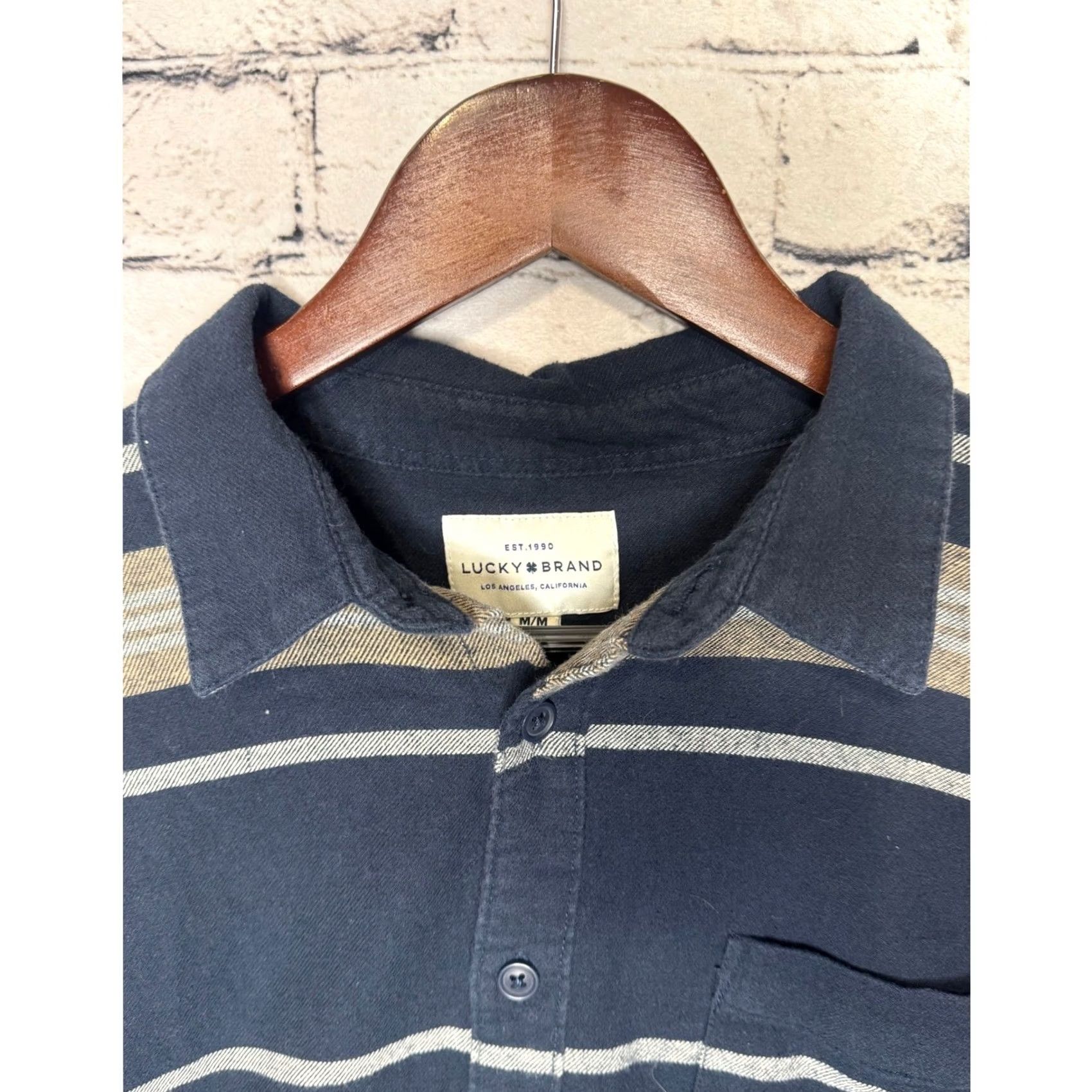 Lucky Brand Lucky Brand Mens Striped Long Sleeve Button-Up Shirt Size M Casual Fall Blue Button-Down Collared Pocketed Regular Fit Size US M / EU 48-50 / 2 - 3 Thumbnail