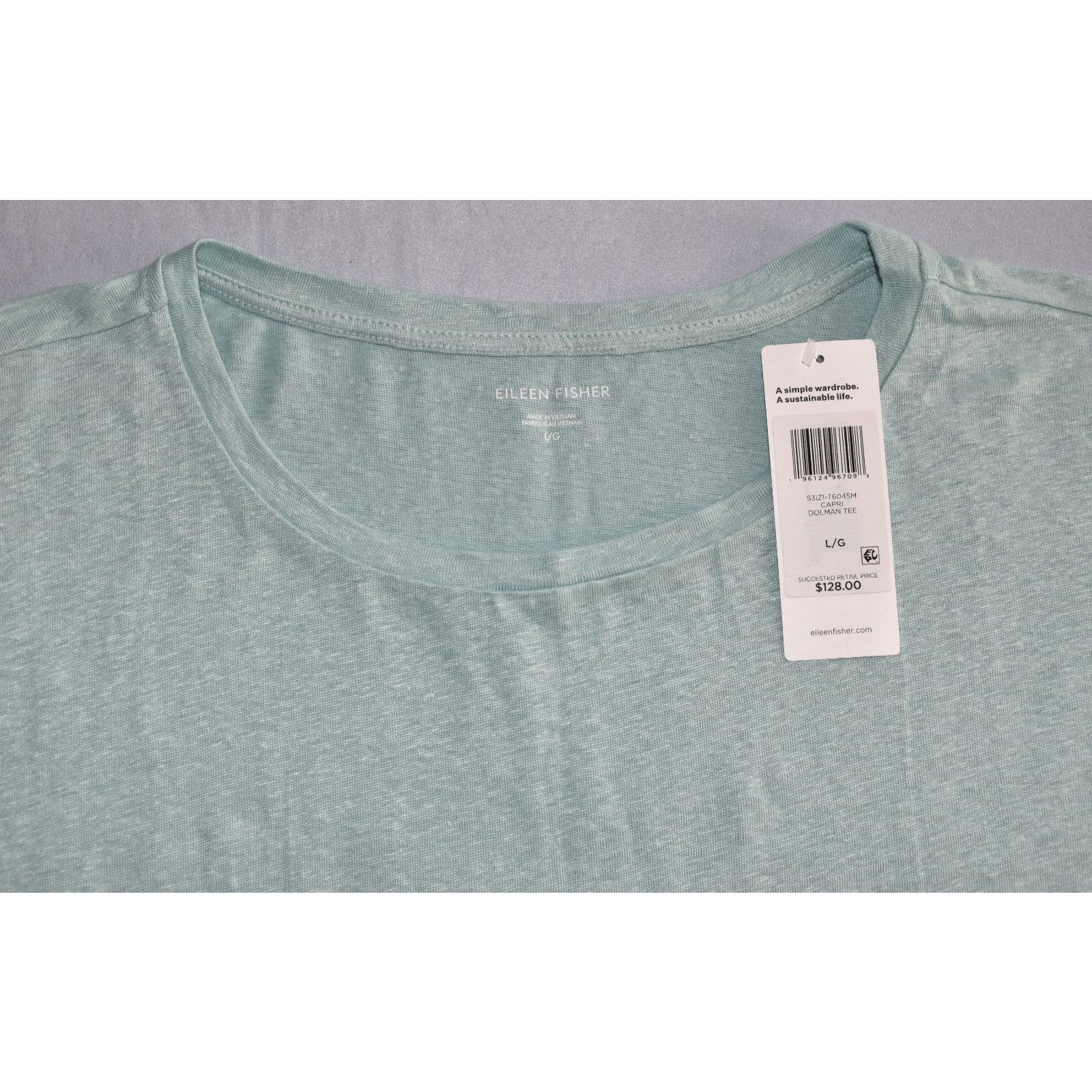 Eileen Fisher EILEEN FISHER Green Org Linen Capri Dolman Tee Top Sz L $128 Size L / US 10 / IT 46 - 5 Thumbnail