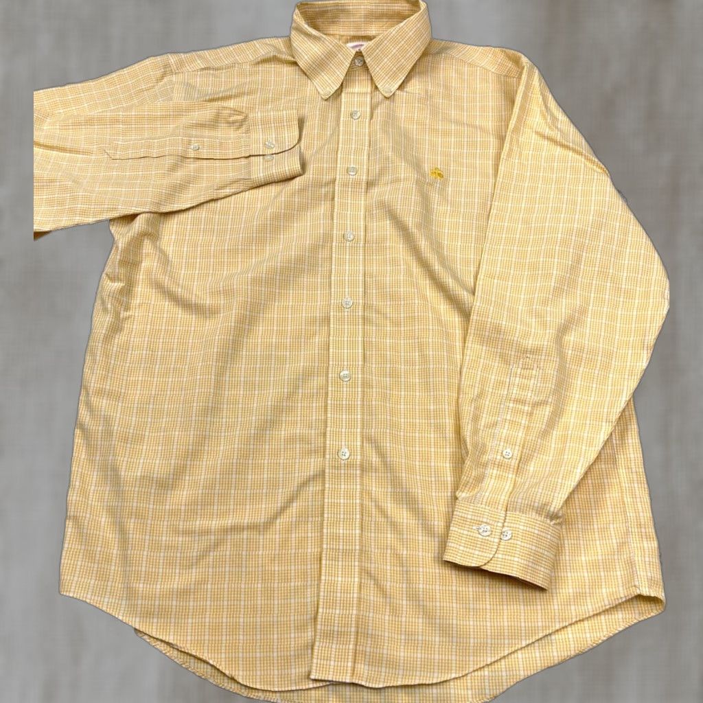 Brooks Brothers VINTAGE Brooks Brothers Shirt Men Medium Yellow Plaid Button-Up Dress Casual Modern Size 40R - 1 Thumbnail