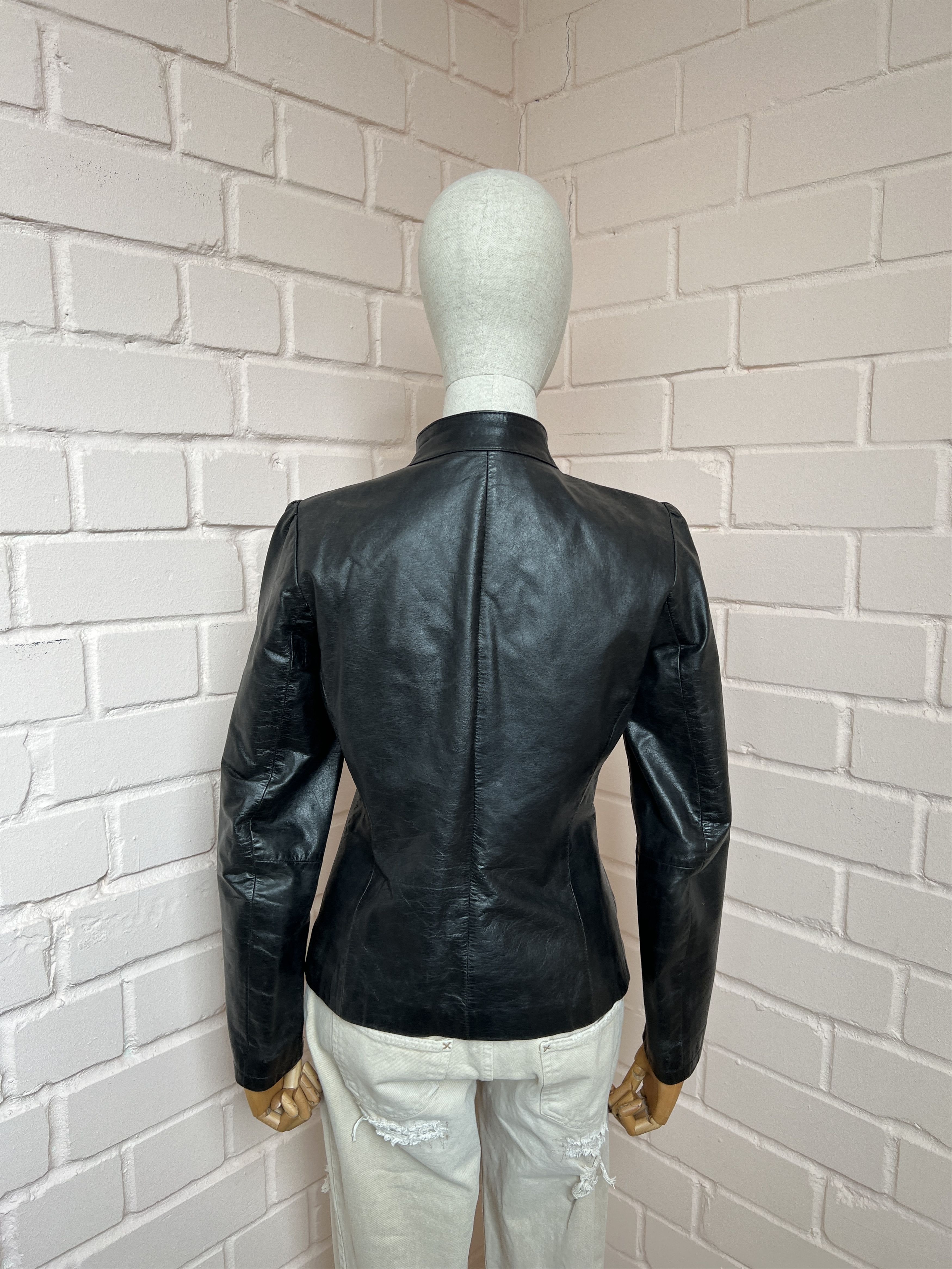 Vintage Vintage Y2K Avant Garde Black Leather Biker Jacket Size S / US 4 / IT 40 - 3 Thumbnail