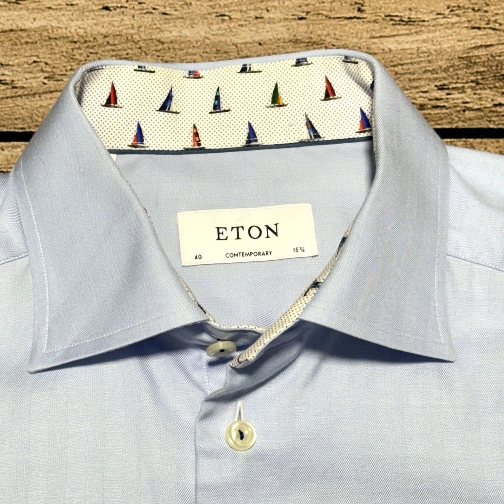 Eton Etón Dress Shirt Mens 40 Blue Contemorary Barrel Cuff Sailboat Print Long Sleeve Regular Colorful Voyage 15 3/4 40 Men Shirts Size 40R - 2 Thumbnail