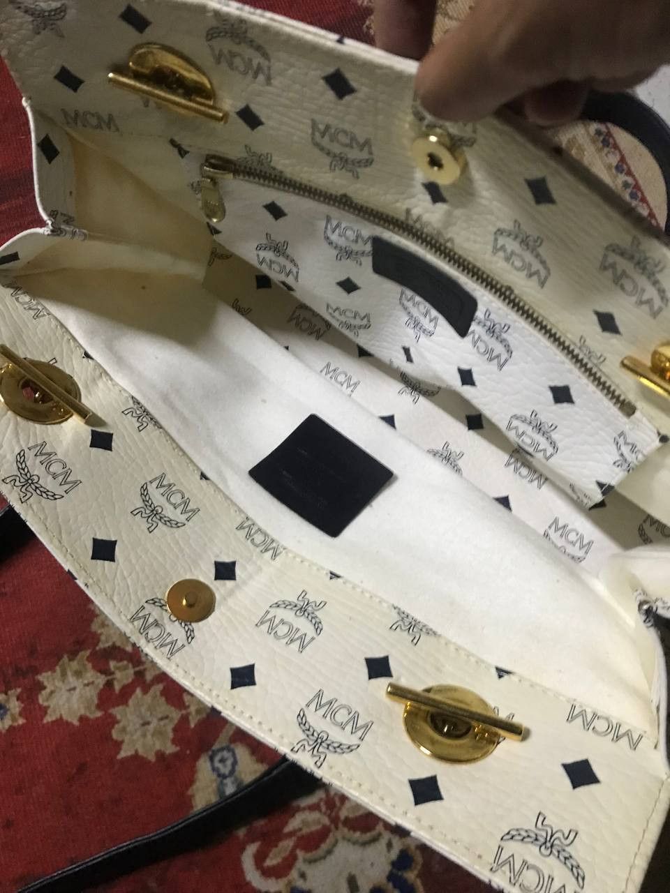 MCM Vintage MCM White Leather Chain Tote Bag Visetos Cognac Size ONE SIZE - 6 Thumbnail