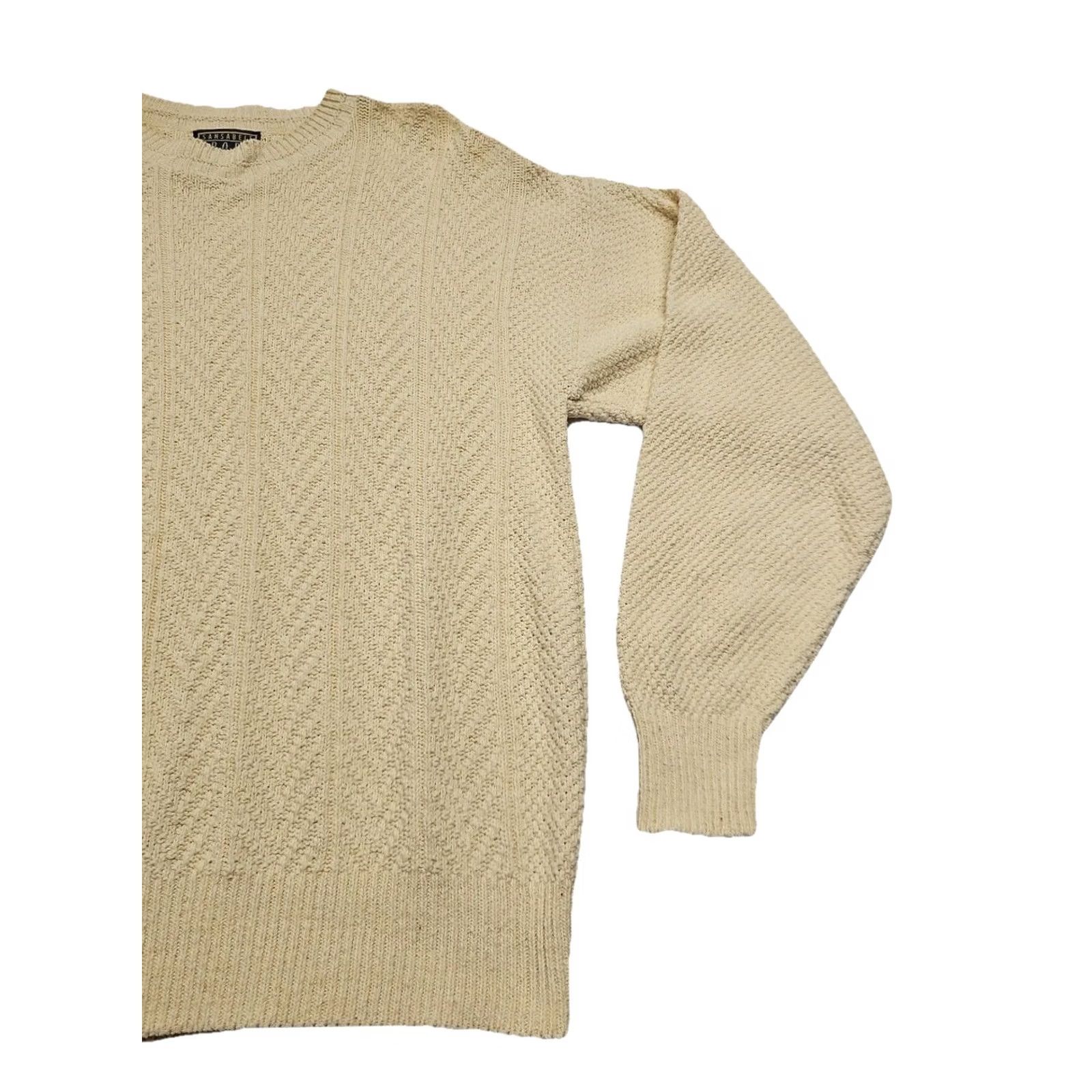 Vintage VINTAGE USA Cotton Knit Sweater Mens L Cream Textured Chunky Classic Minimalist Size US L / EU 52-54 / 3 - 3 Thumbnail