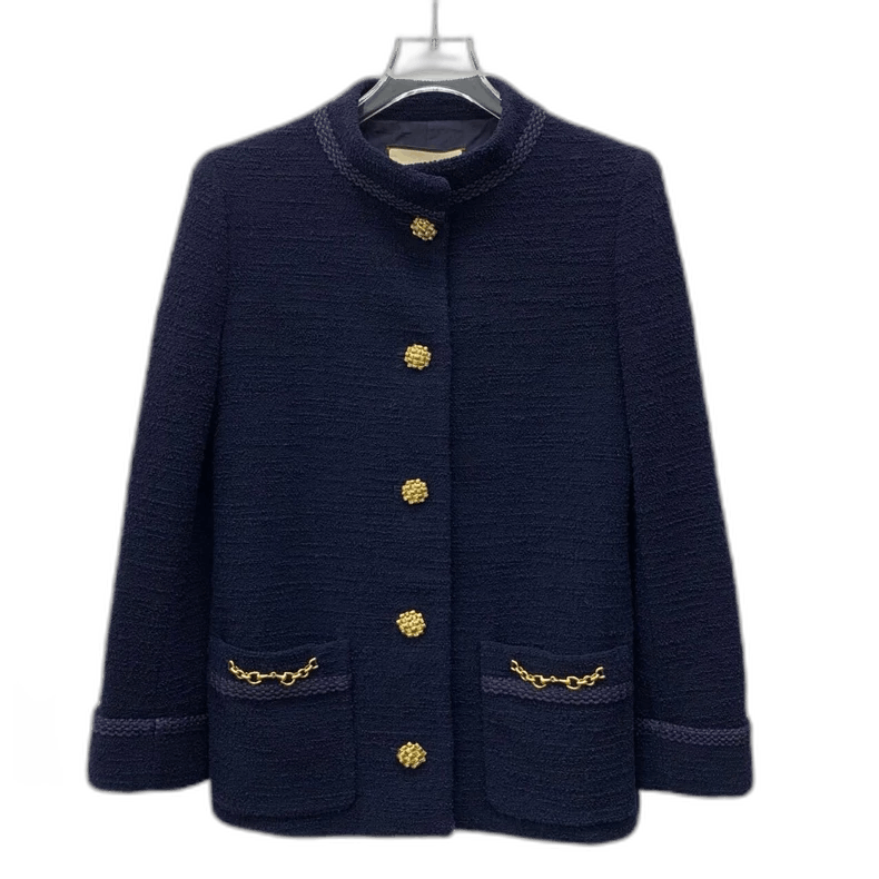 Gucci Gucci Navy Blue Wool Jacket with Gold Buttons Size US XS / EU 42 / 0 - 1 Thumbnail