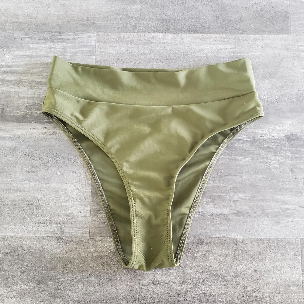 Designer Olive Classic High Waisted Bikini Bottoms Size ONE SIZE - 1 Thumbnail