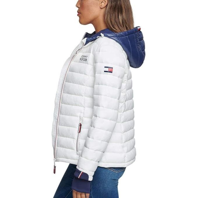 Tommy Hilfiger Tommy Hilfiger Womens White Navy Blue Puffer Zip Up Jacket Size XS / US 0-2 / IT 36-38 - 4 Thumbnail