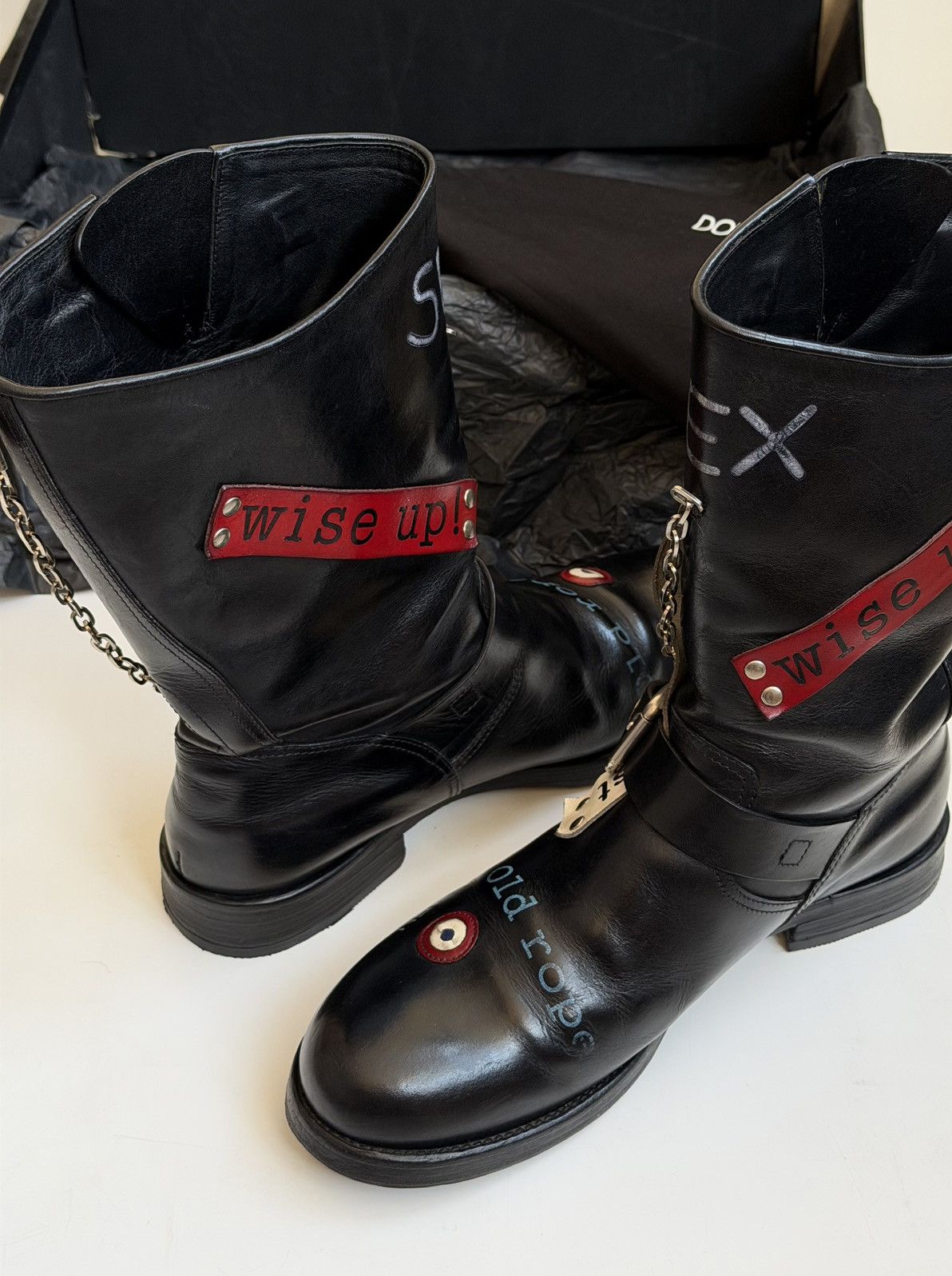 Dolce & Gabbana DOLCE & GABBANA SS 2003 Sex Biker Leather Boots runway logo Size US 8.5 / IT 38.5 - 14 Thumbnail