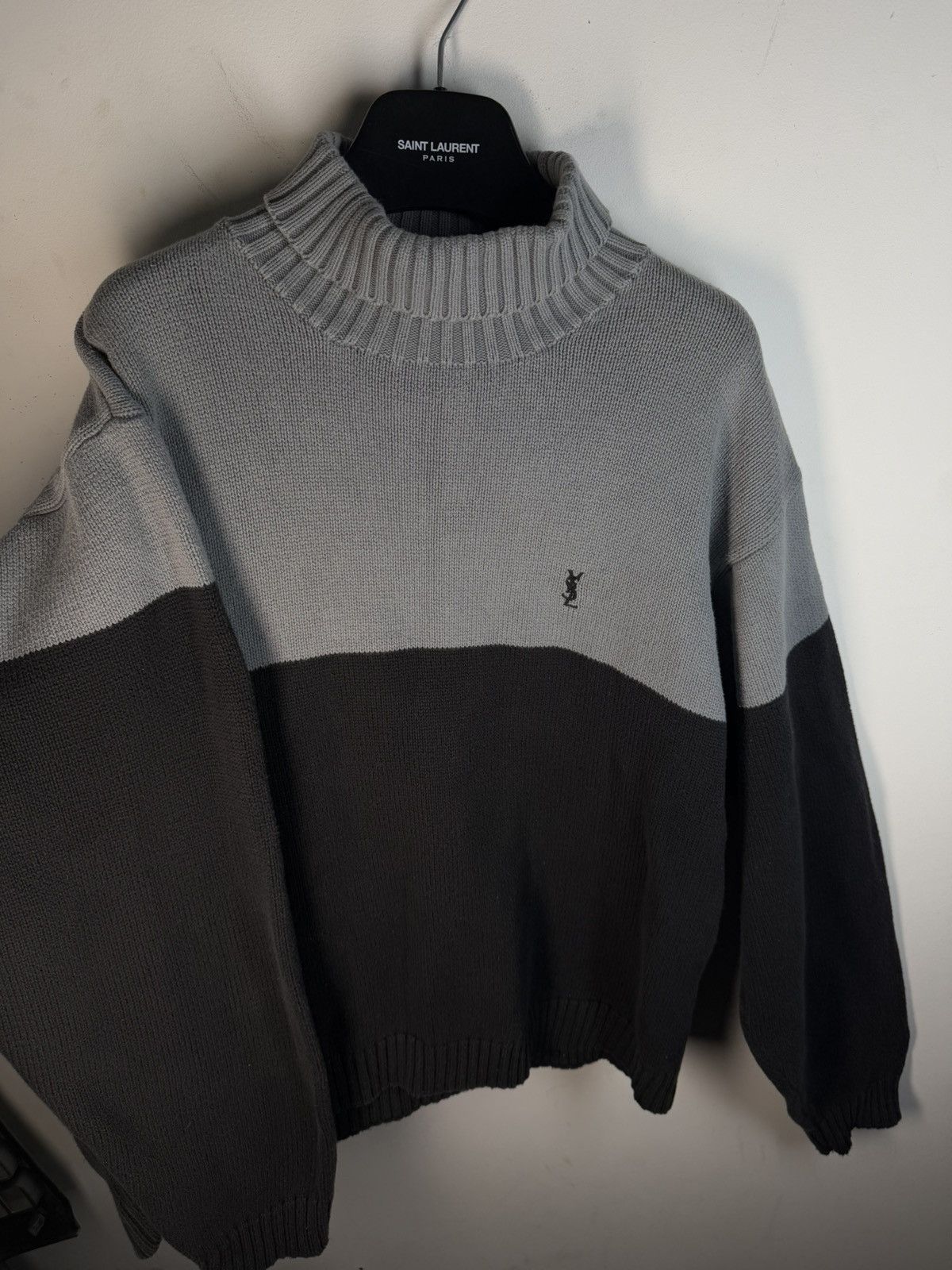 Yves Saint Laurent Grey/Black YSL Sweater Turtleneck Knit Size US XL / EU 56 / 4 - 11 Thumbnail
