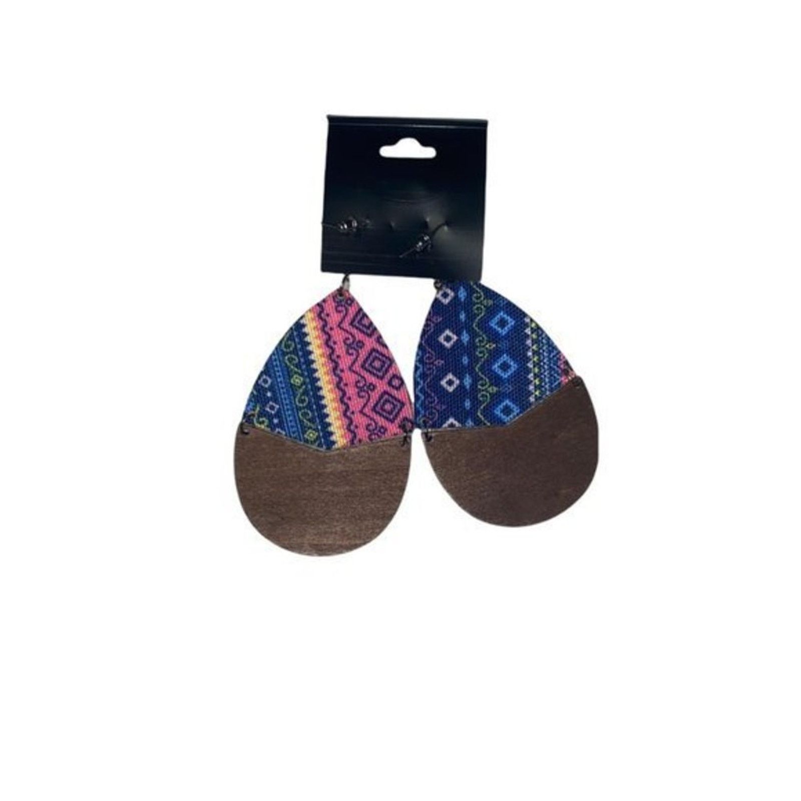 Other NWT Wooden Fabric Covered Boho Aztec Dangle Earrings Blue Size ONE SIZE - 4 Thumbnail