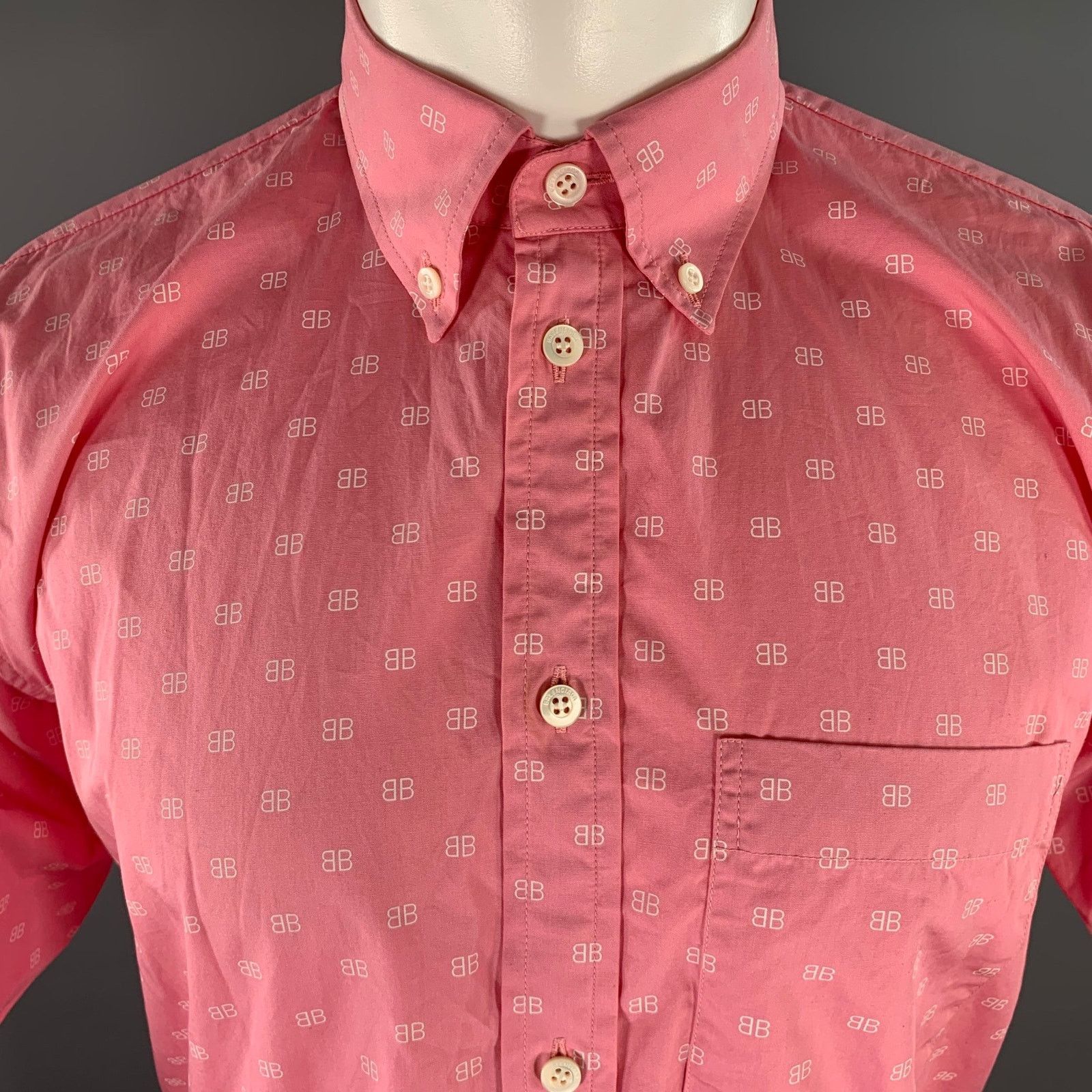 Balenciaga BALENCIAGA Size XS Pink White Monogram Cotton S/S Shirt Size US XS / EU 42 / 0 - 2 Thumbnail