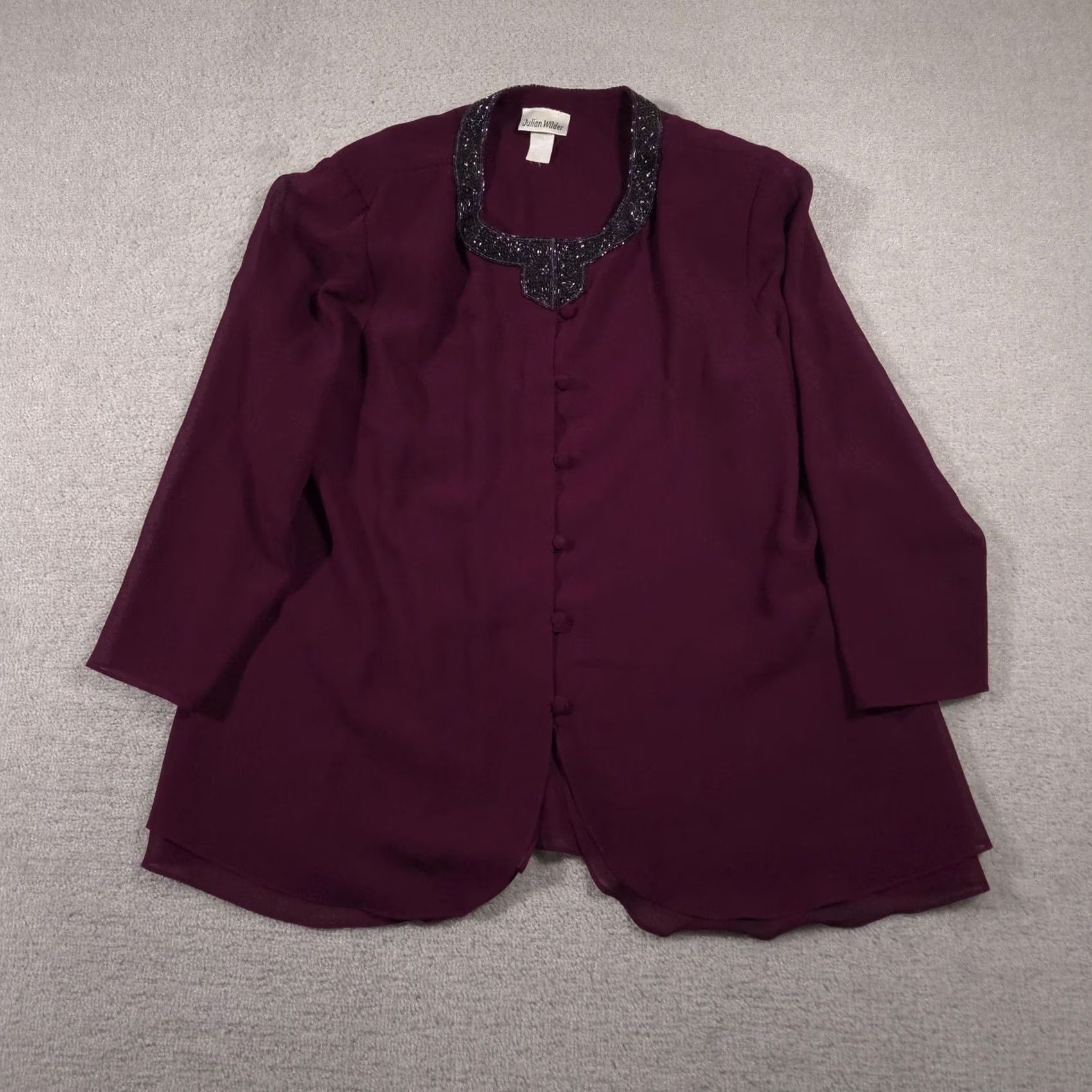 Vintage VINTAGE Julian Wilder Shirt Womens 22 Purple Beaded Collar Long Sleeve Button Up Elegant Blouse - Ladies Formal Party Cocktail Shirt Size 3XL / US 20-22 - 2 Thumbnail