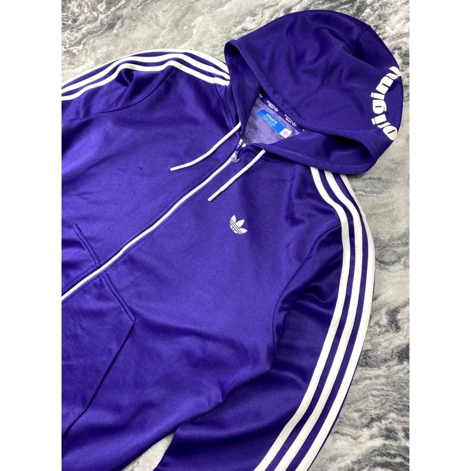 Adidas VINTAGE adidas Track Jacket Firebird Hooded Men XL Purple Adidas Originals Jacket Track Hoodie = 2 hooks? Size US XL / EU 56 / 4 - 2 Thumbnail