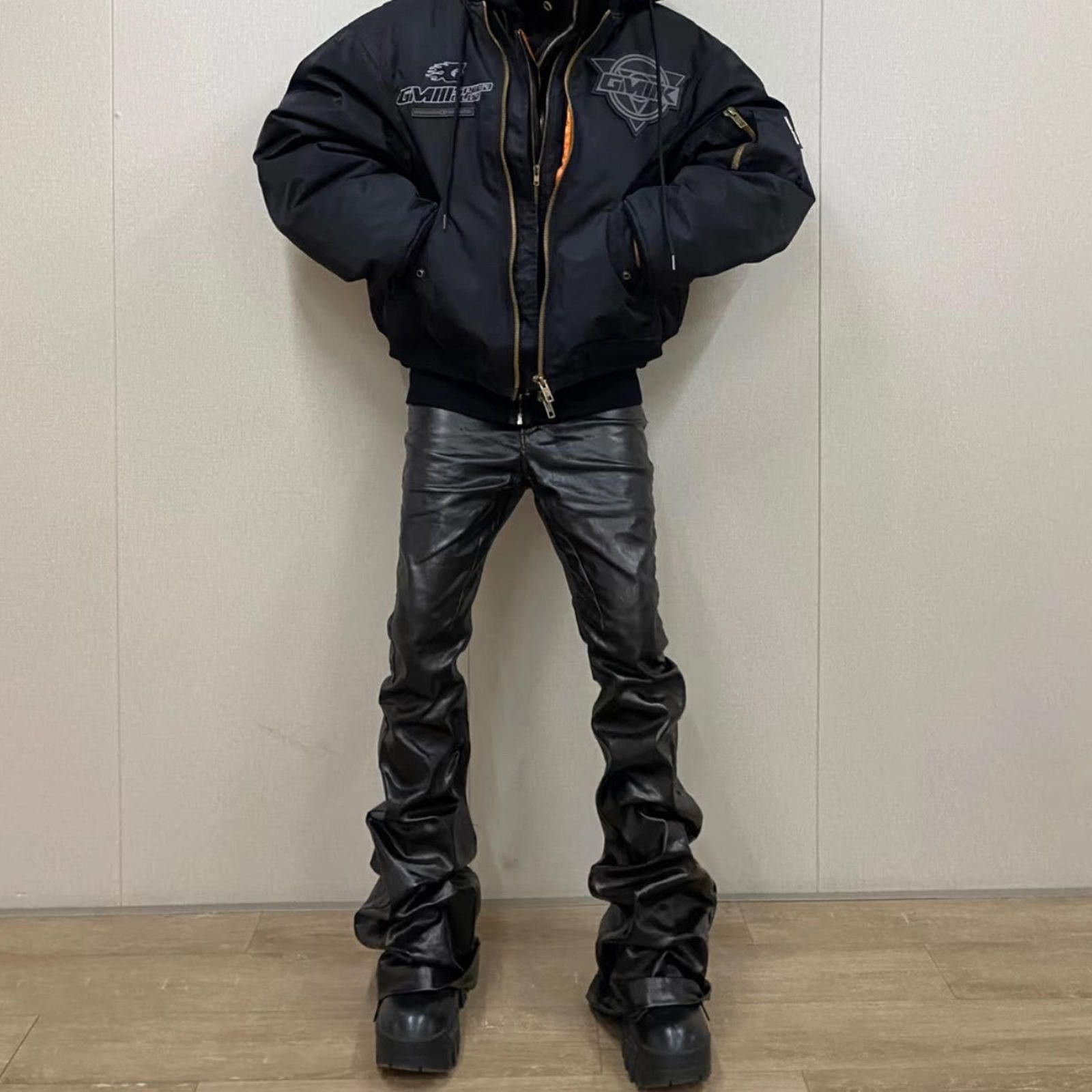 Leather Black Faux Leather Wide Leg Stacked Jeans, Opium Jeans Size US 32 / EU 48 - 2 Thumbnail