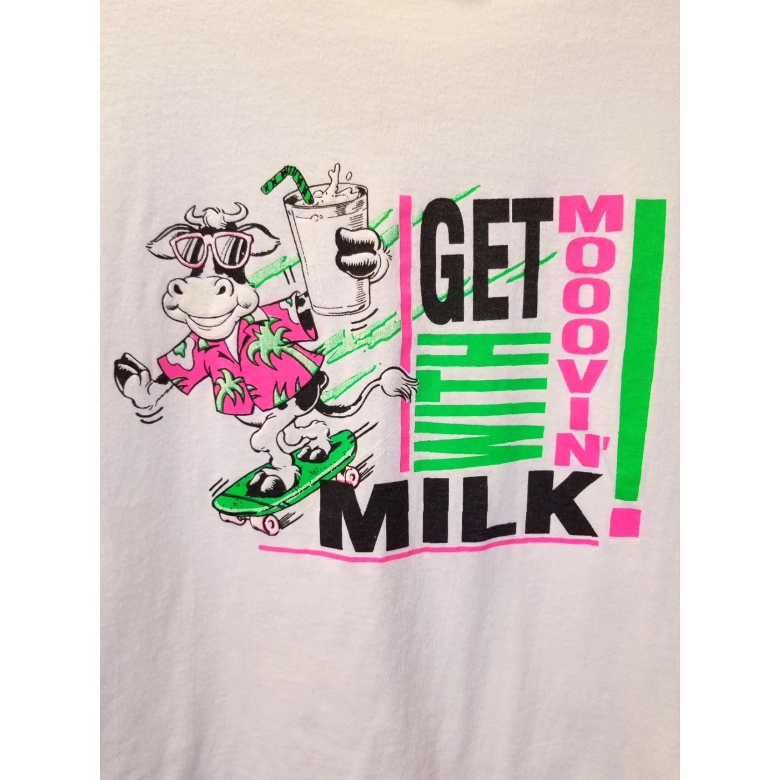 Vintage VINTAGE 90' GET WITH MILK CARTOON SINGLE STITCH WHITE T-SHIRT LARGE Mens Shirt Cotton Short Sleeve Crew Neck Screen Star Size US L / EU 52-54 / 3 - 2 Thumbnail
