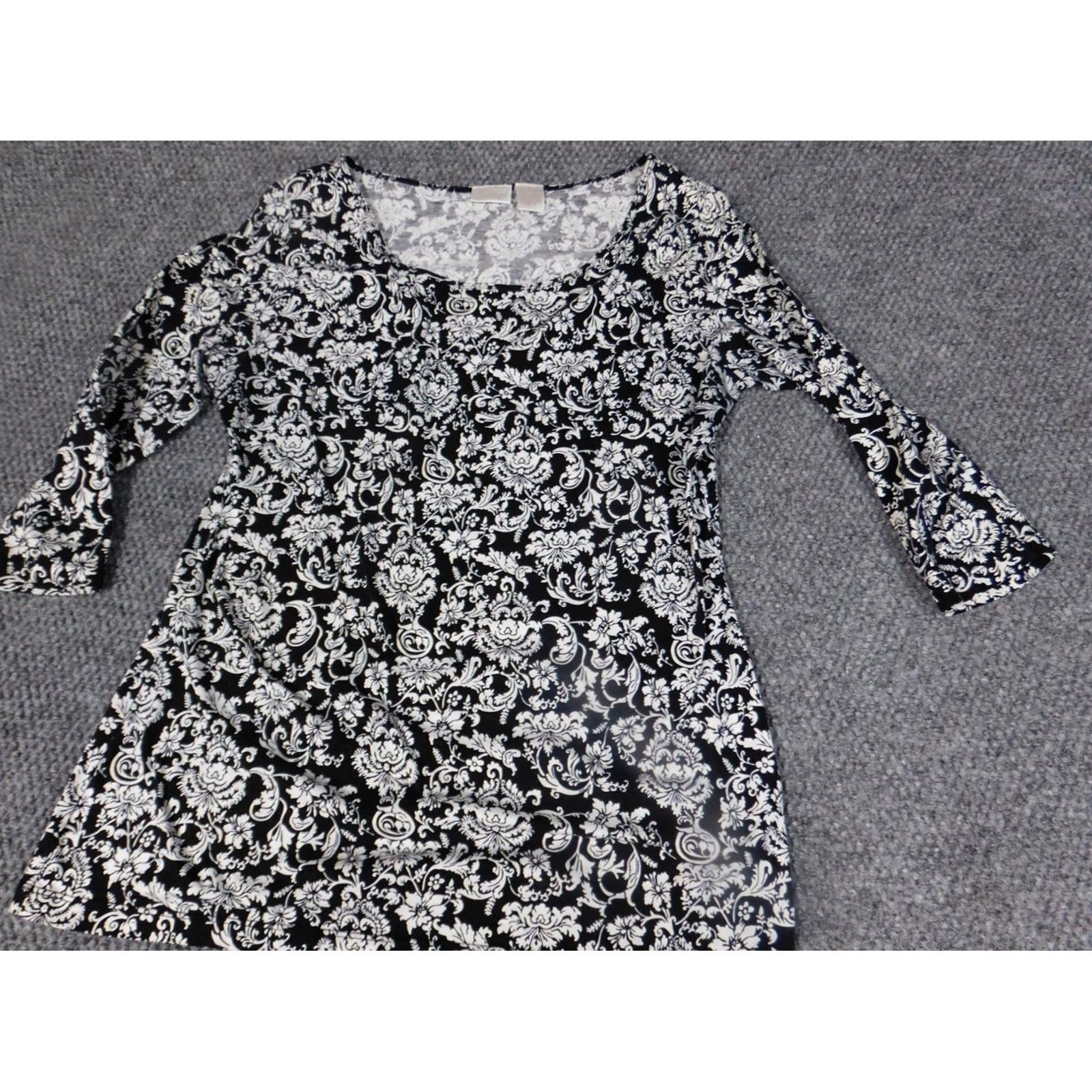 Vintage Spiegel Blouse Womens L Black Floral Round Neck Long Sleeve Pullover Cotton Rayon Bell Sleeve Ruffle Casual Basic Classic Stretch Size L / US 10 / IT 46 - 3 Thumbnail