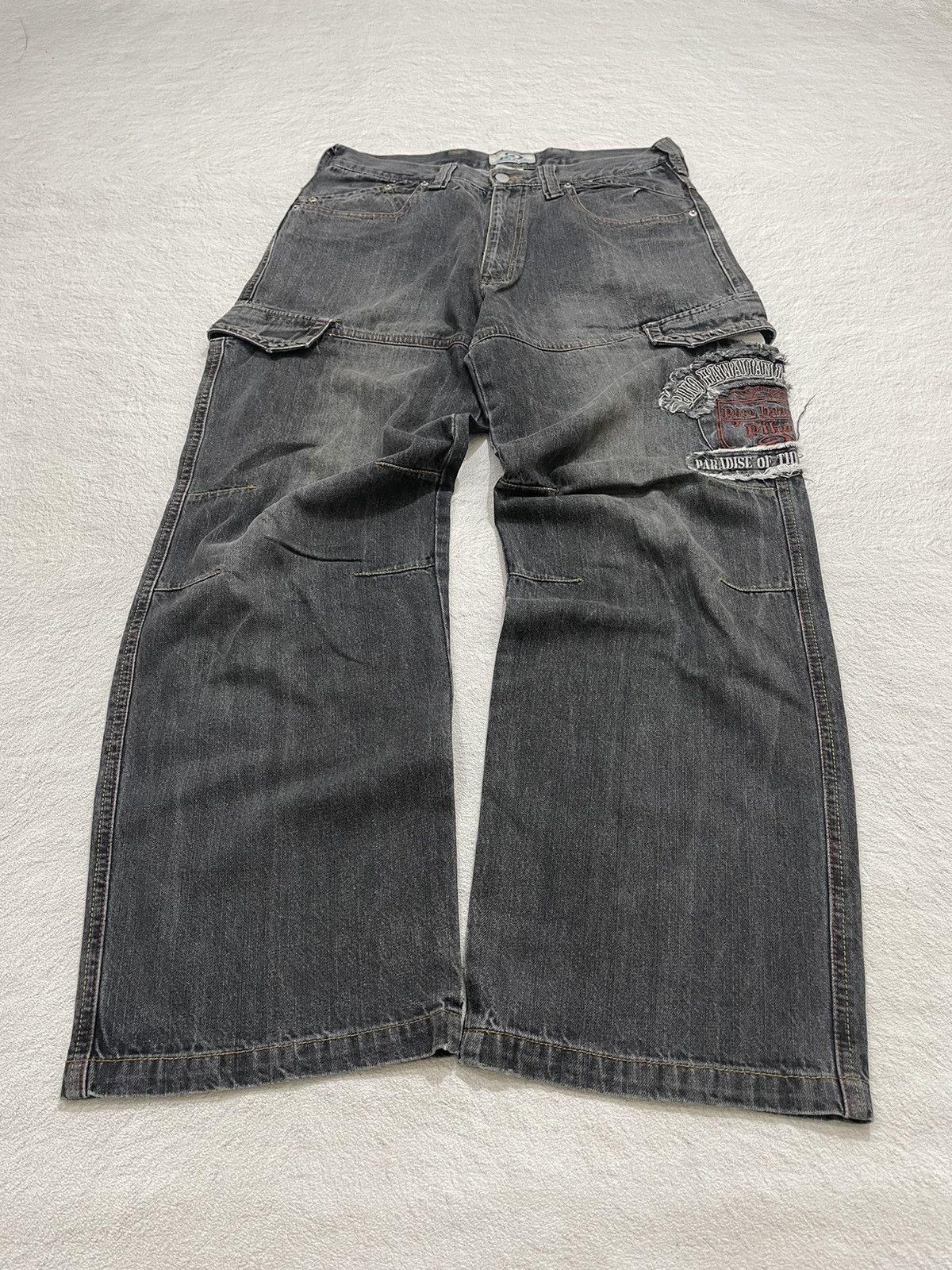 Japanese Brand 2000s Pico Embroidered Cargo Baggy Jeans