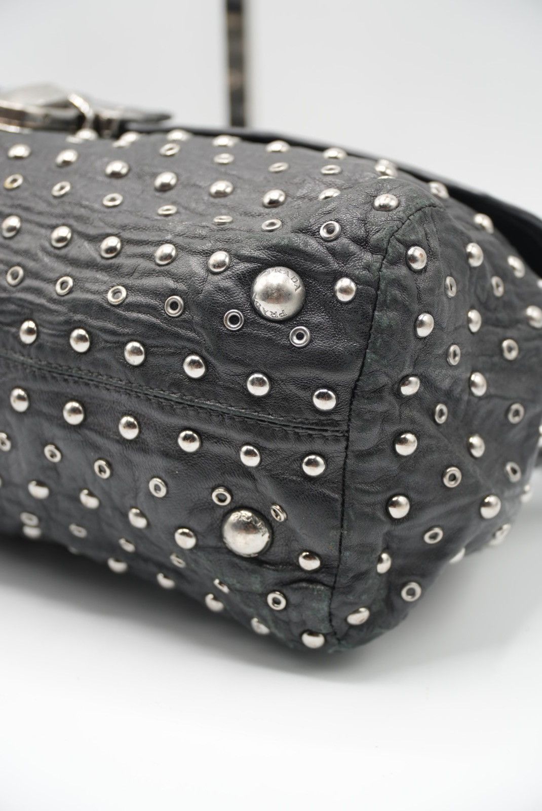 Prada Prada Black Leather Studded Handbag Size ONE SIZE - 10 Thumbnail