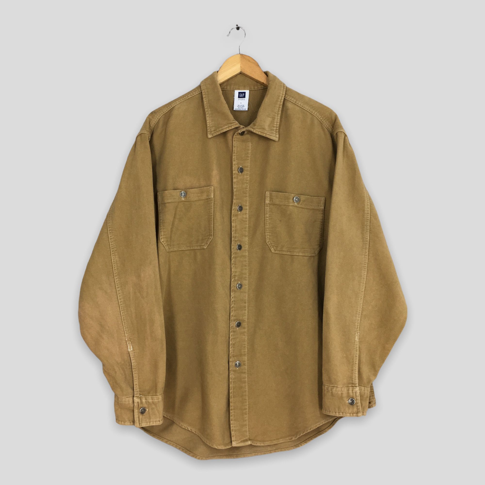 image of Vintage 90's Gap Usa Brown Denim Button Up Shirt Large in Yellow, Men's