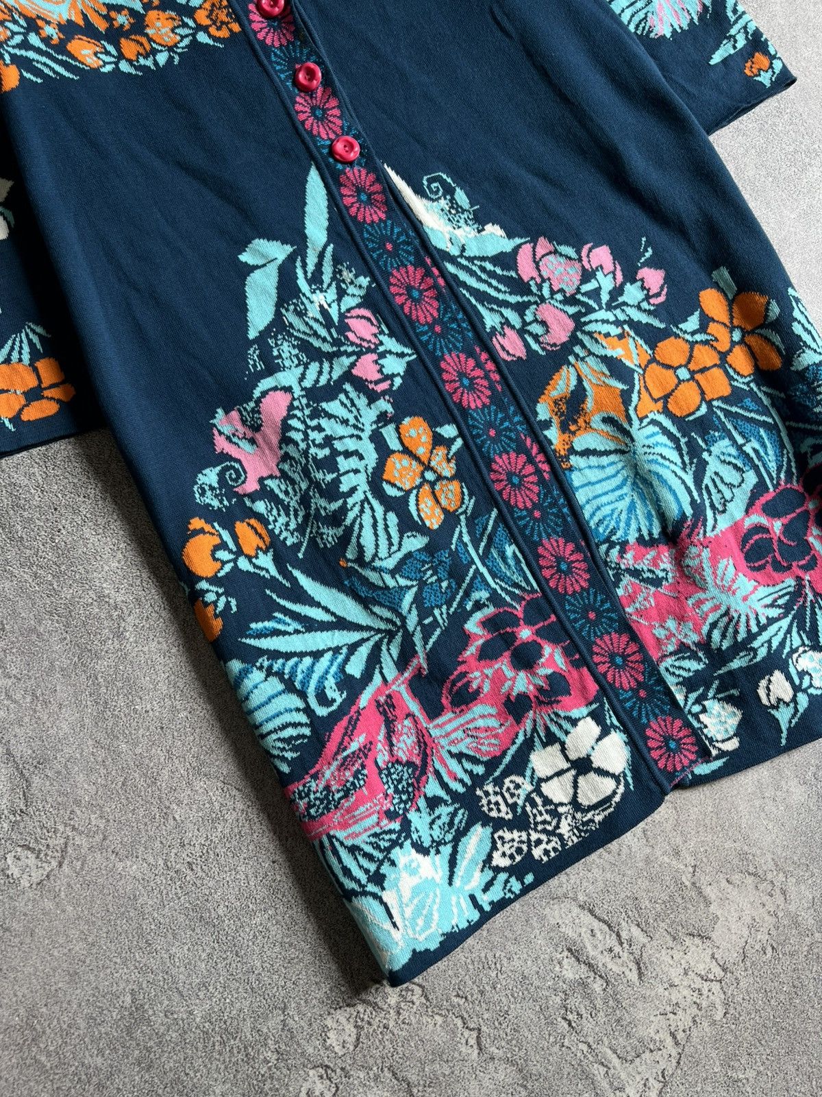 Designer IVKO Vintage Floral Knitted Long Cardigan Button Sweater Size M / US 6-8 / IT 42-44 - 2 Thumbnail