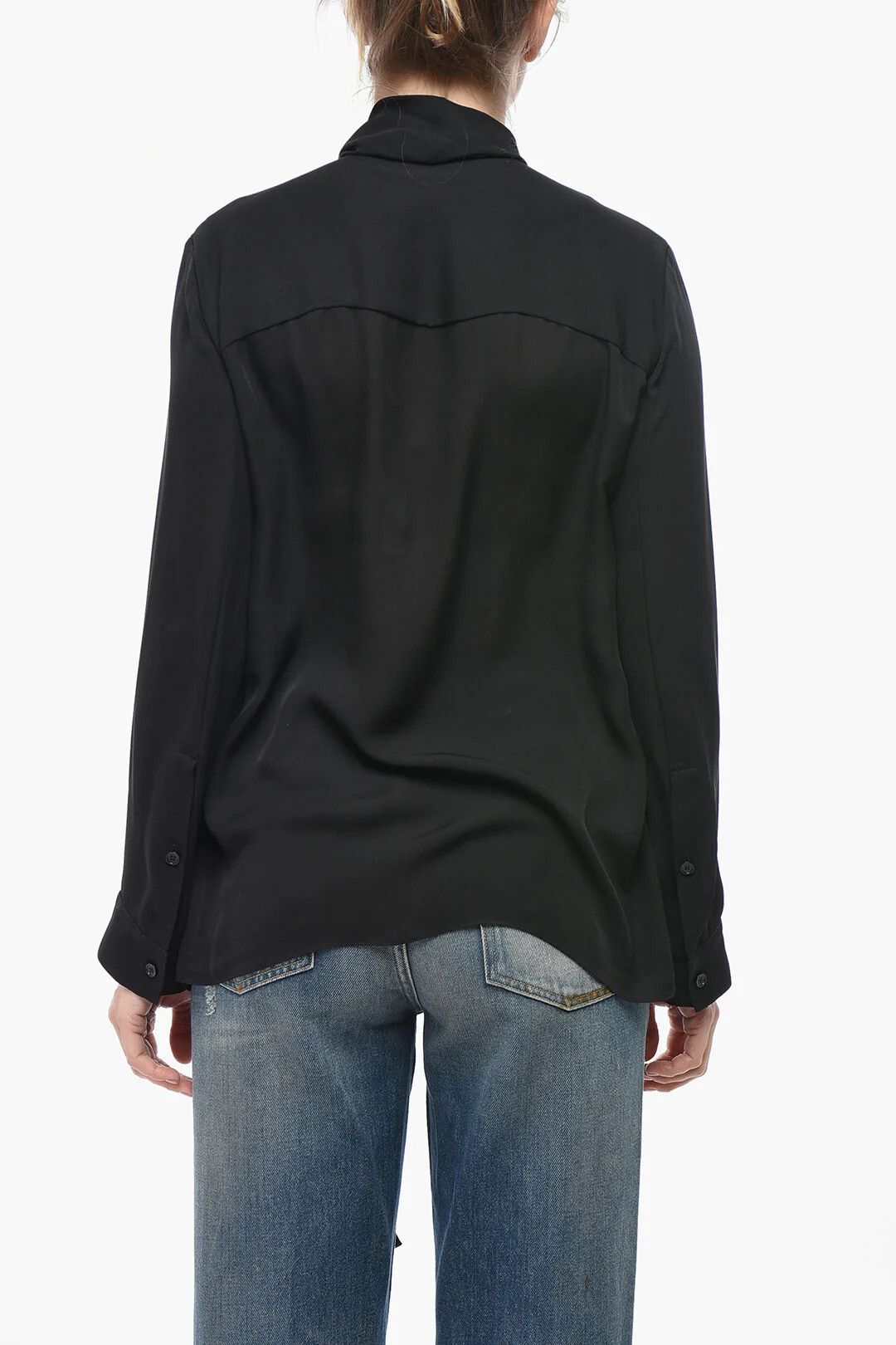 KHAITE og1mm0426 Silk Chiffon Tie Neck Shirt in Black Size L / US 10 / IT 46 - 2 Thumbnail