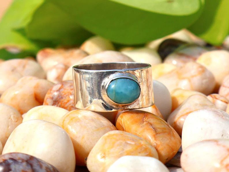 Handmade Larimar Ring, Handmade Band Ring, February Birthstone Gift Size ONE SIZE - 2 Thumbnail